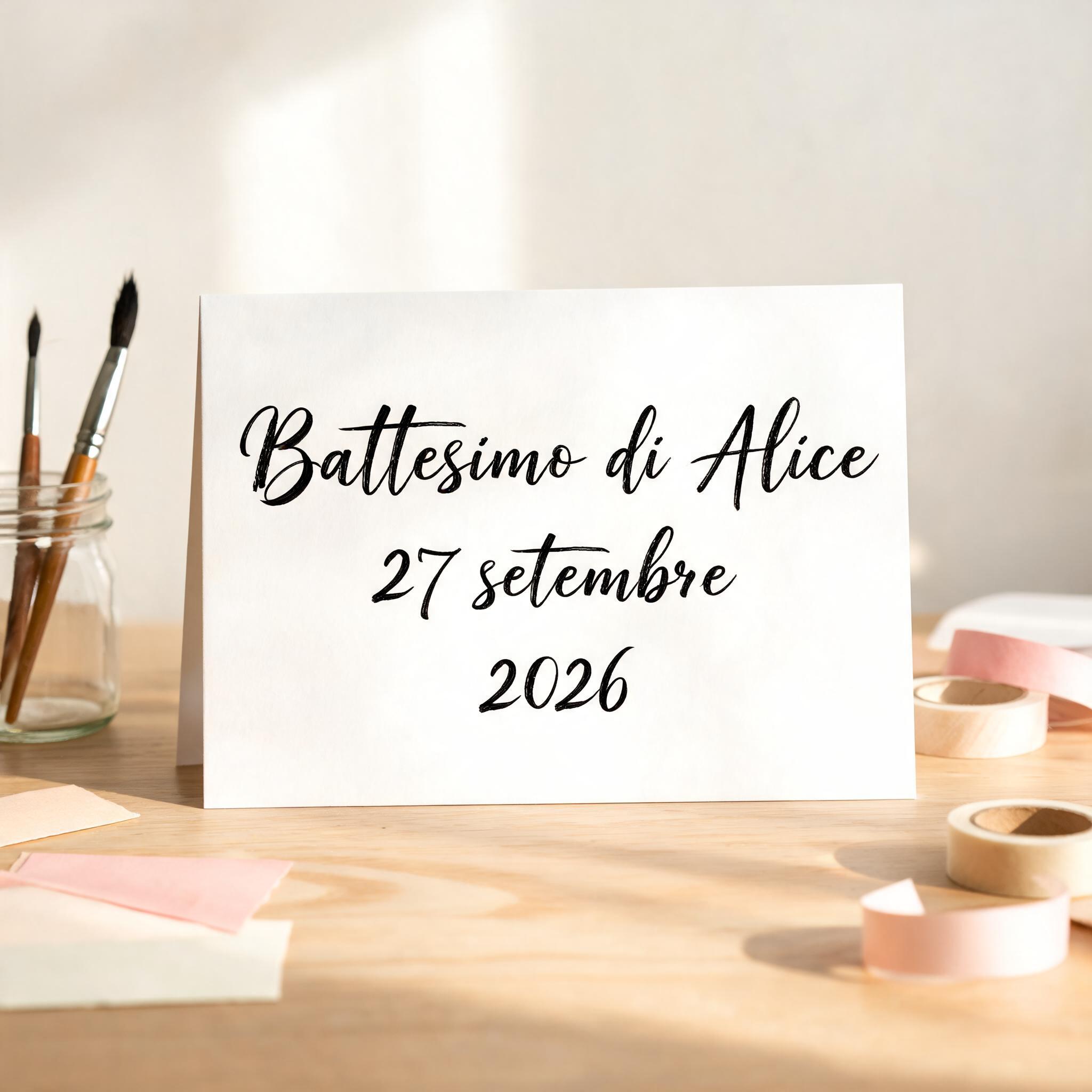 "Battesimo di Alice 27 settembre 2026" — Brush Stroke | AI Text Effect Generator