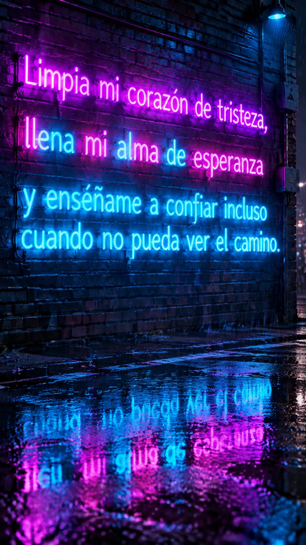 "Limpia mi corazón de tristeza,
llena mi alma de esperanza
y enséñame a confiar incluso cuando no pueda ver el camino." — Neon Glow | AI Text Effect Generator