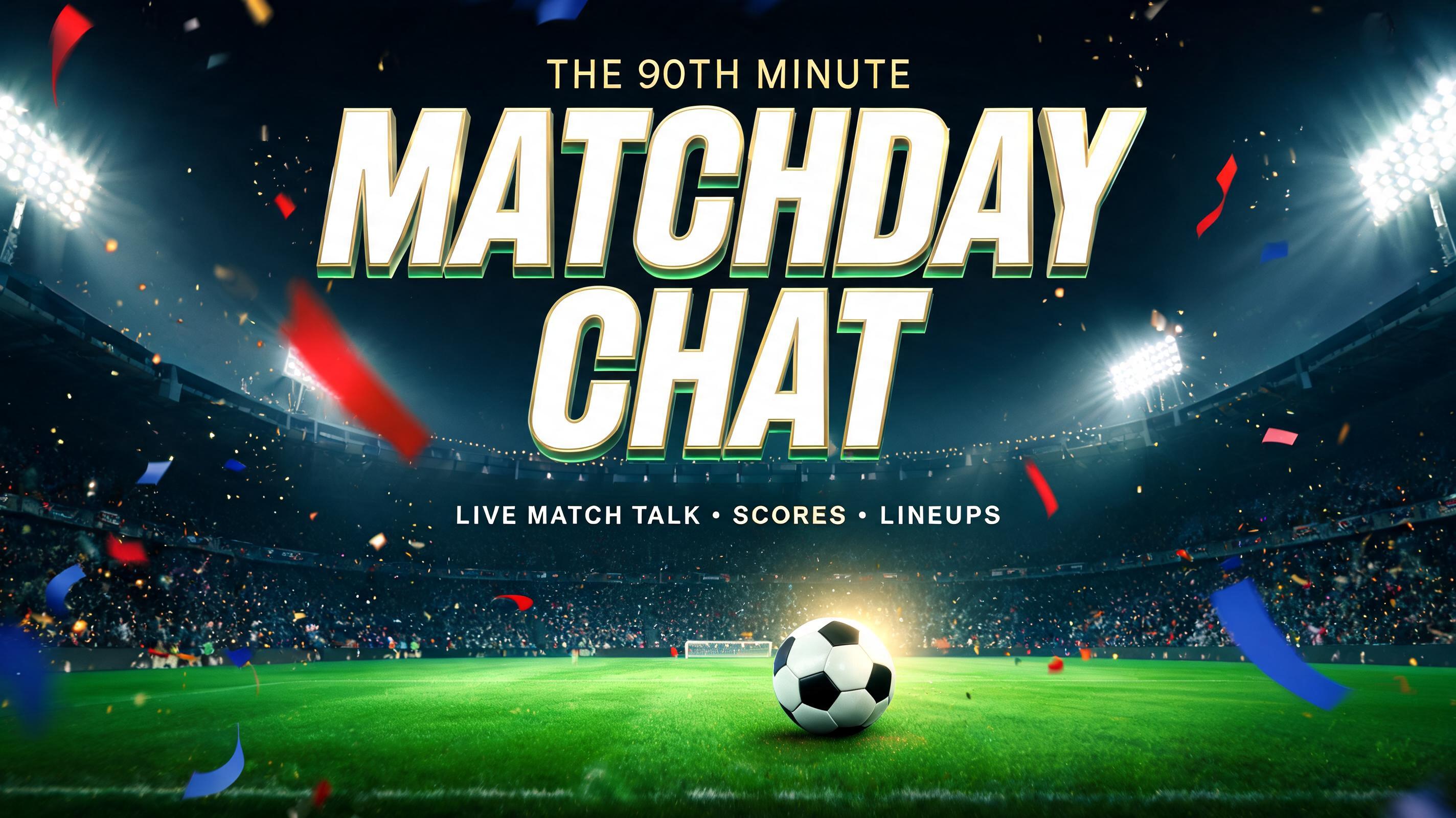 "MATCHDAY
CHAT
THE 90TH MINUTE
LIVE MATCH TALK • SCORES • LINEUPS" — Sports Football | AI Text Effect Generator