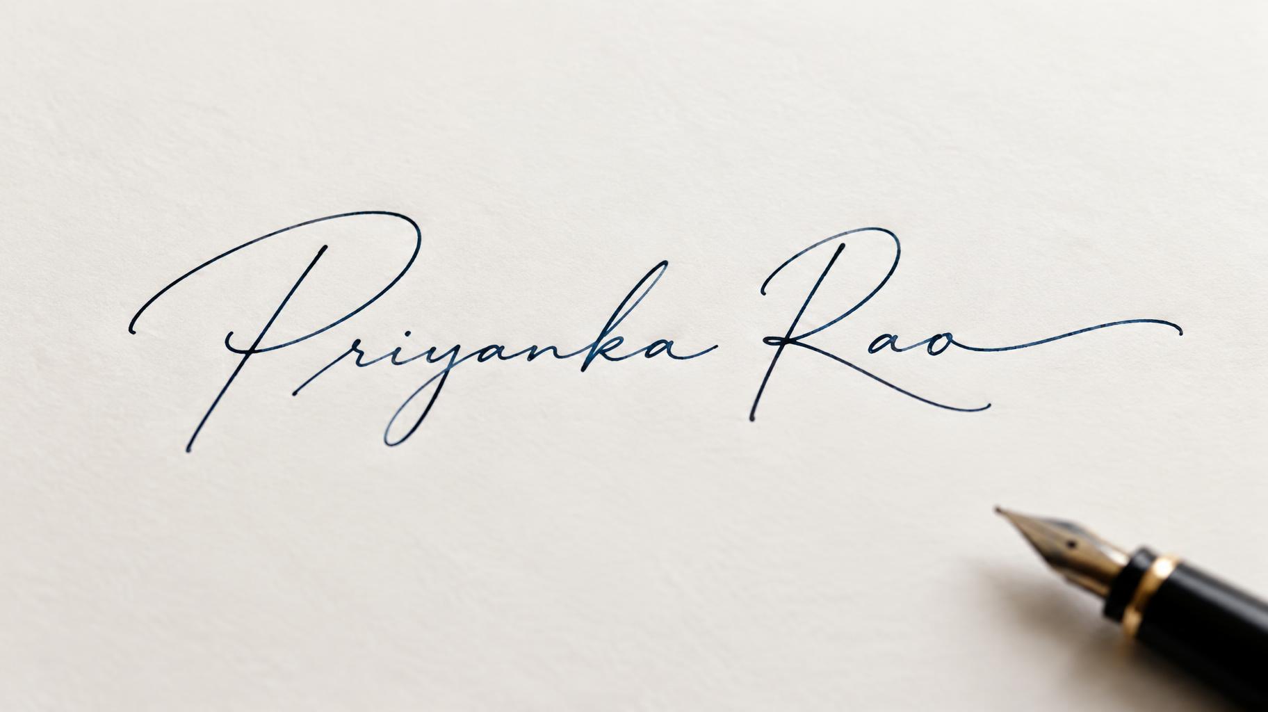 "Priyanka Rao" — Cursive Signature | AI Text Effect Generator
