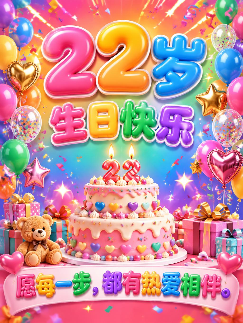 "22岁
生日快乐
愿每一步，都有热爱相伴" — Birthday | AI Text Effect Generator