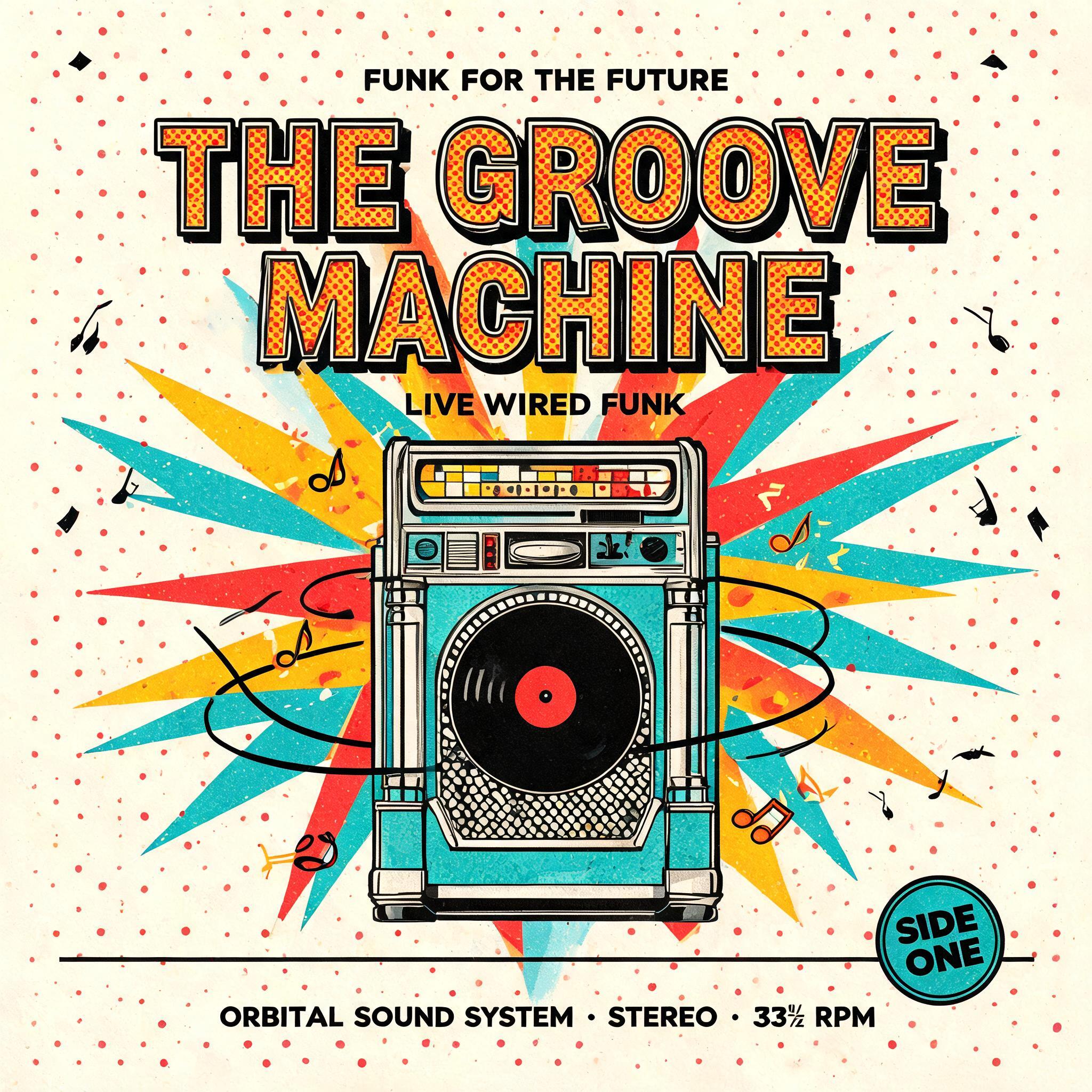 THE GROOVE
MACHINE
FUNK FOR THE FUTURE
LIVE WIRED FUNK
ORBITAL SOUND SYSTEM • STEREO • 33⅓ RPM
SIDE ONE