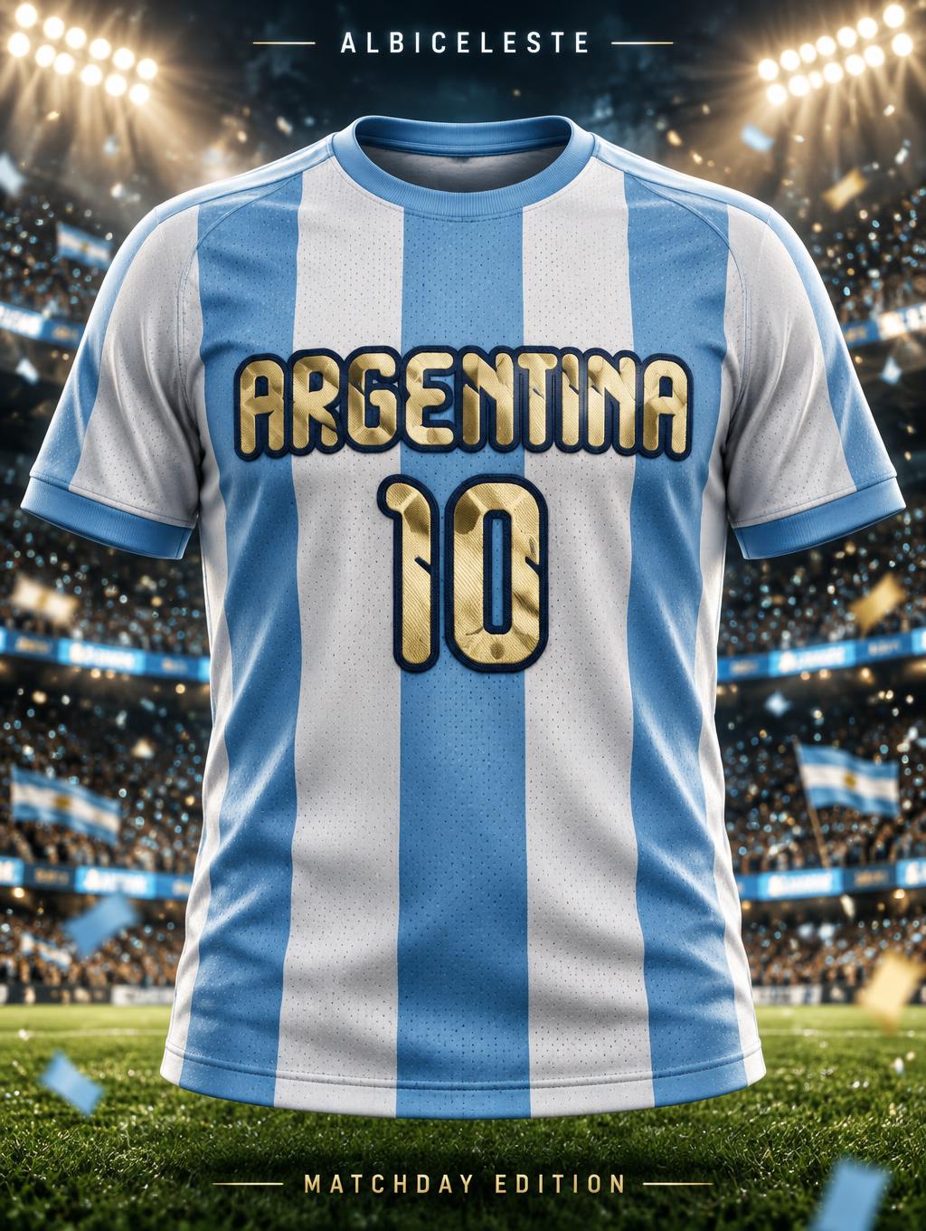 "ARGENTINA
10
ALBICELESTE
MATCHDAY EDITION" — Sports Football | AI Text Effect Generator