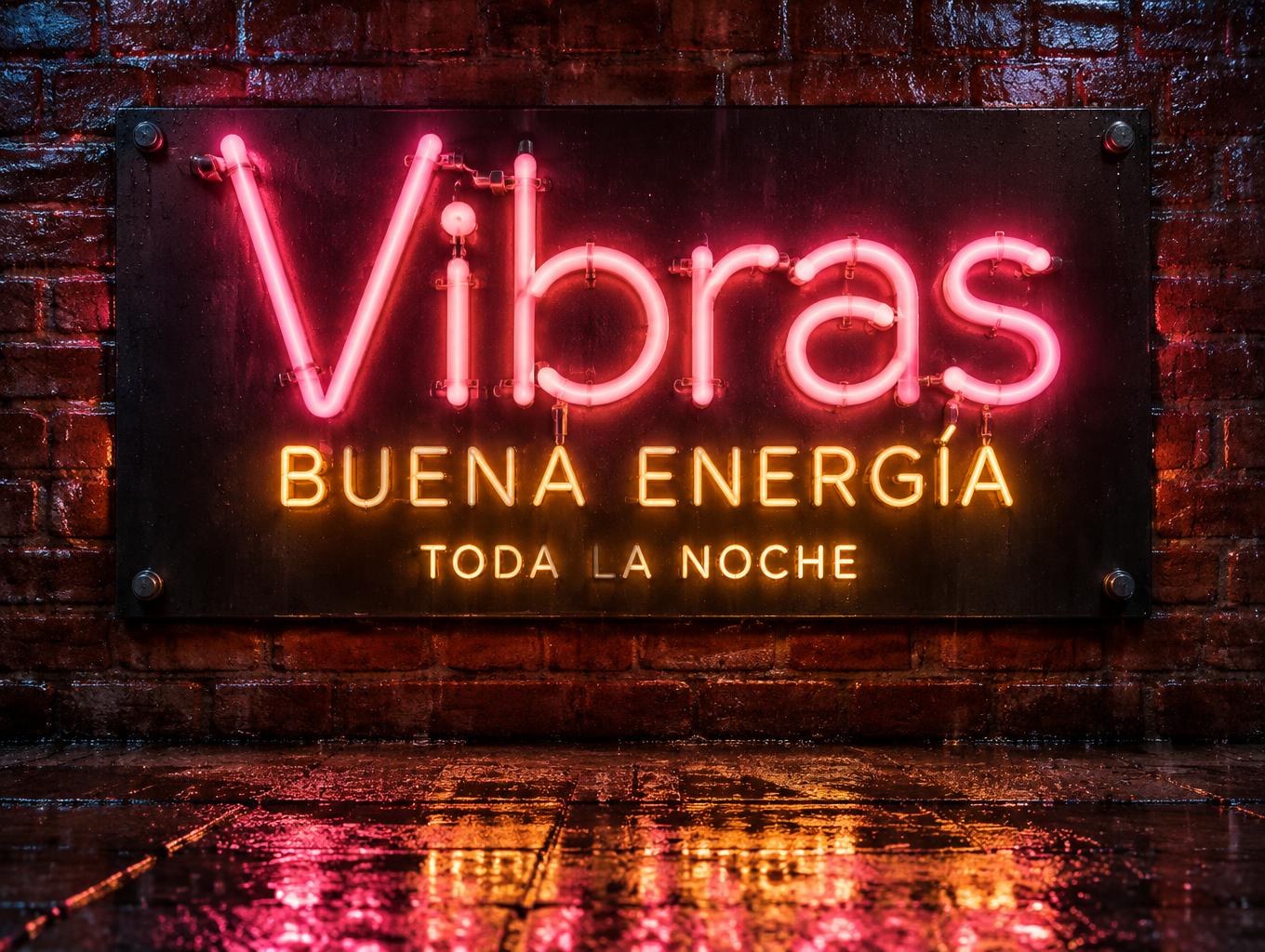 "Vibras
BUENA ENERGÍA
TODA LA NOCHE" — Neon Sign | AI Text Effect Generator
