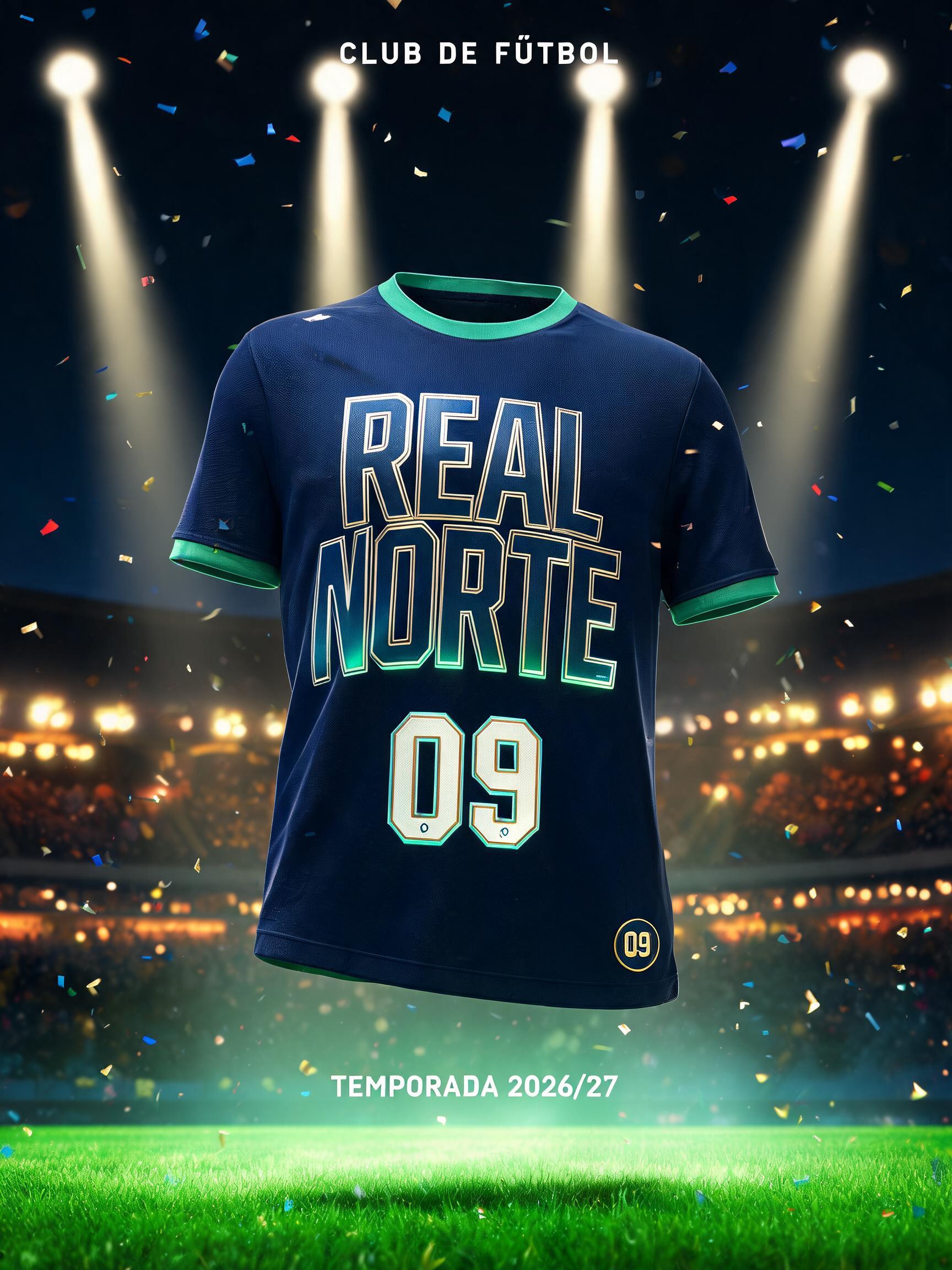 "REAL NORTE
CLUB DE FÚTBOL
09
TEMPORADA 2026/27" — Sports Football | AI Text Effect Generator