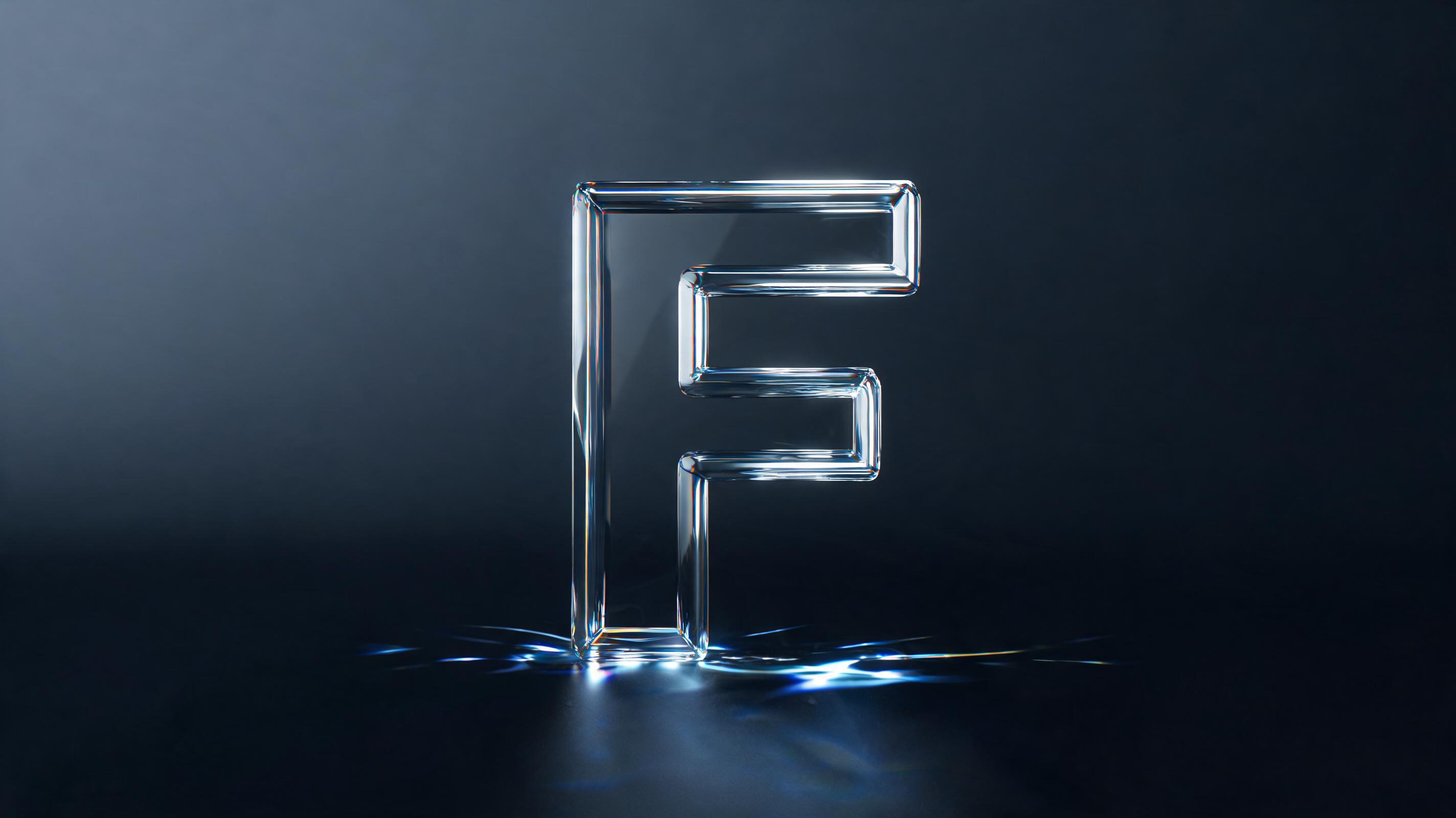 "F" — Glass | AI Text Effect Generator
