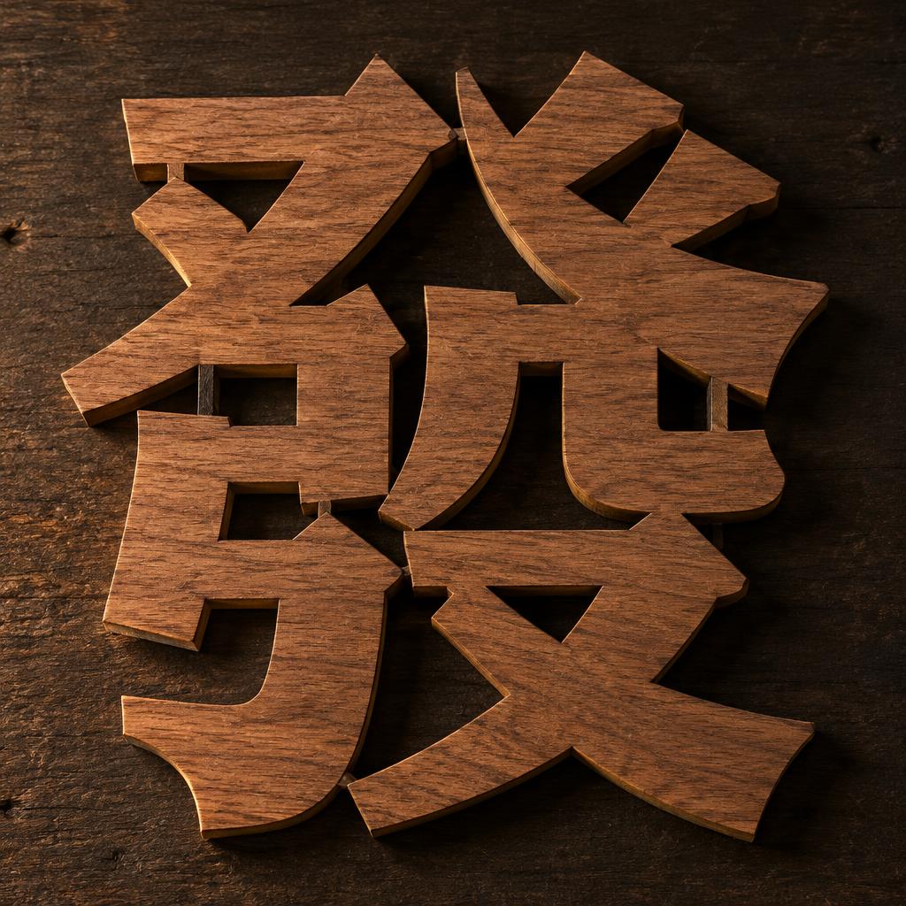 "發" — Laser Cut text effect