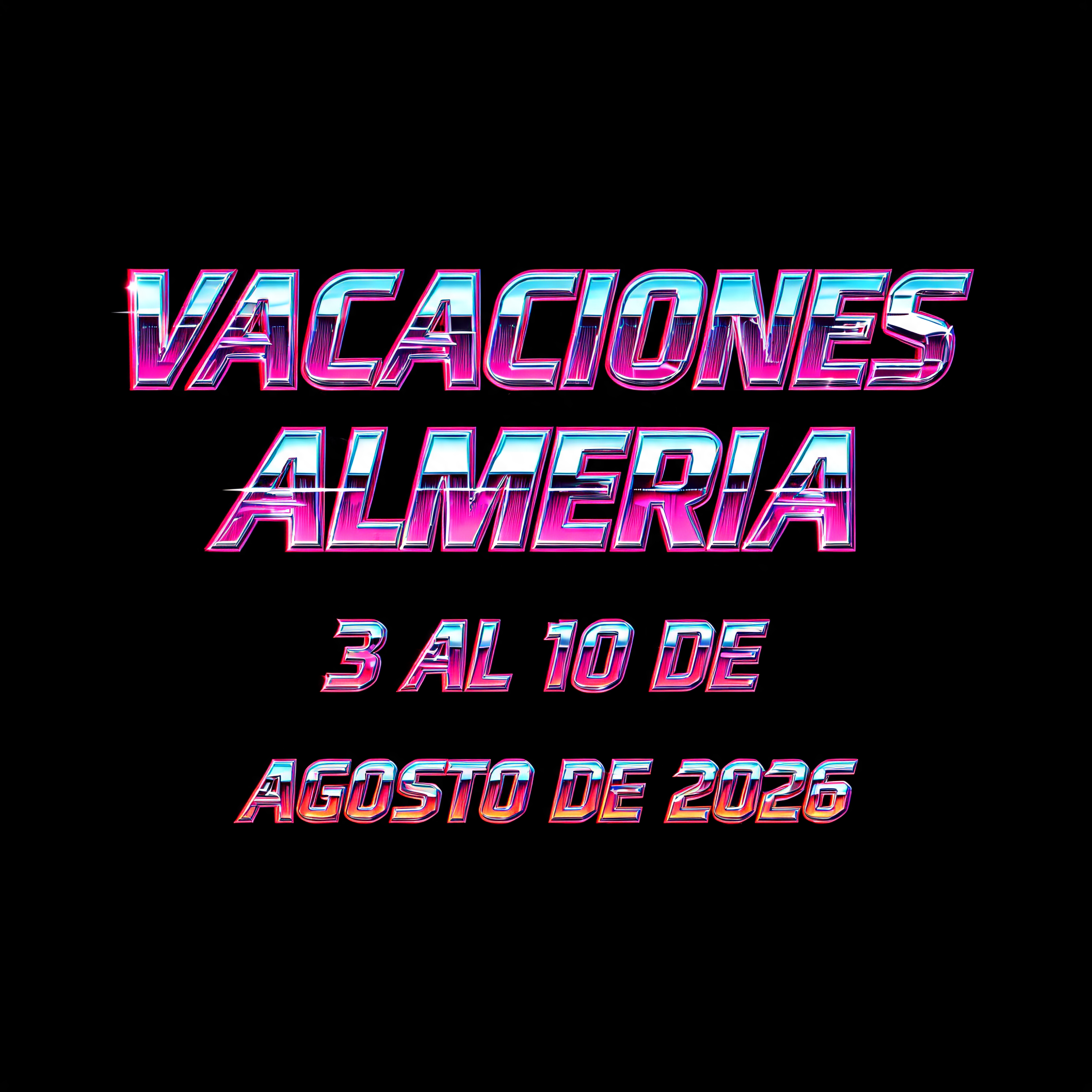 "VACACIONES ALMERIA 3 AL 10 DE AGOSTO DE 2026" — Synthwave | AI Text Effect Generator