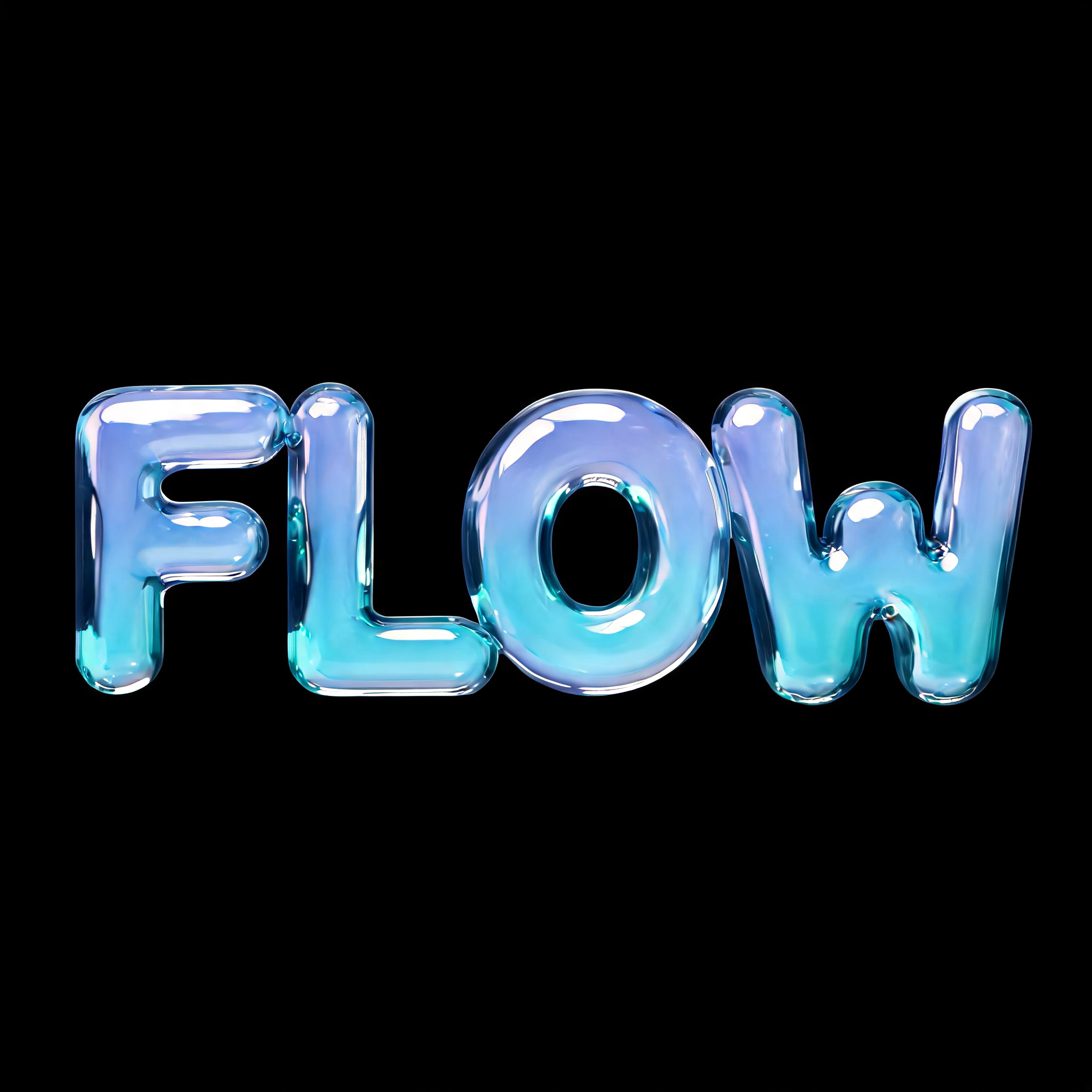 "FLOW" — Glass Liquid | AI Text Effect Generator