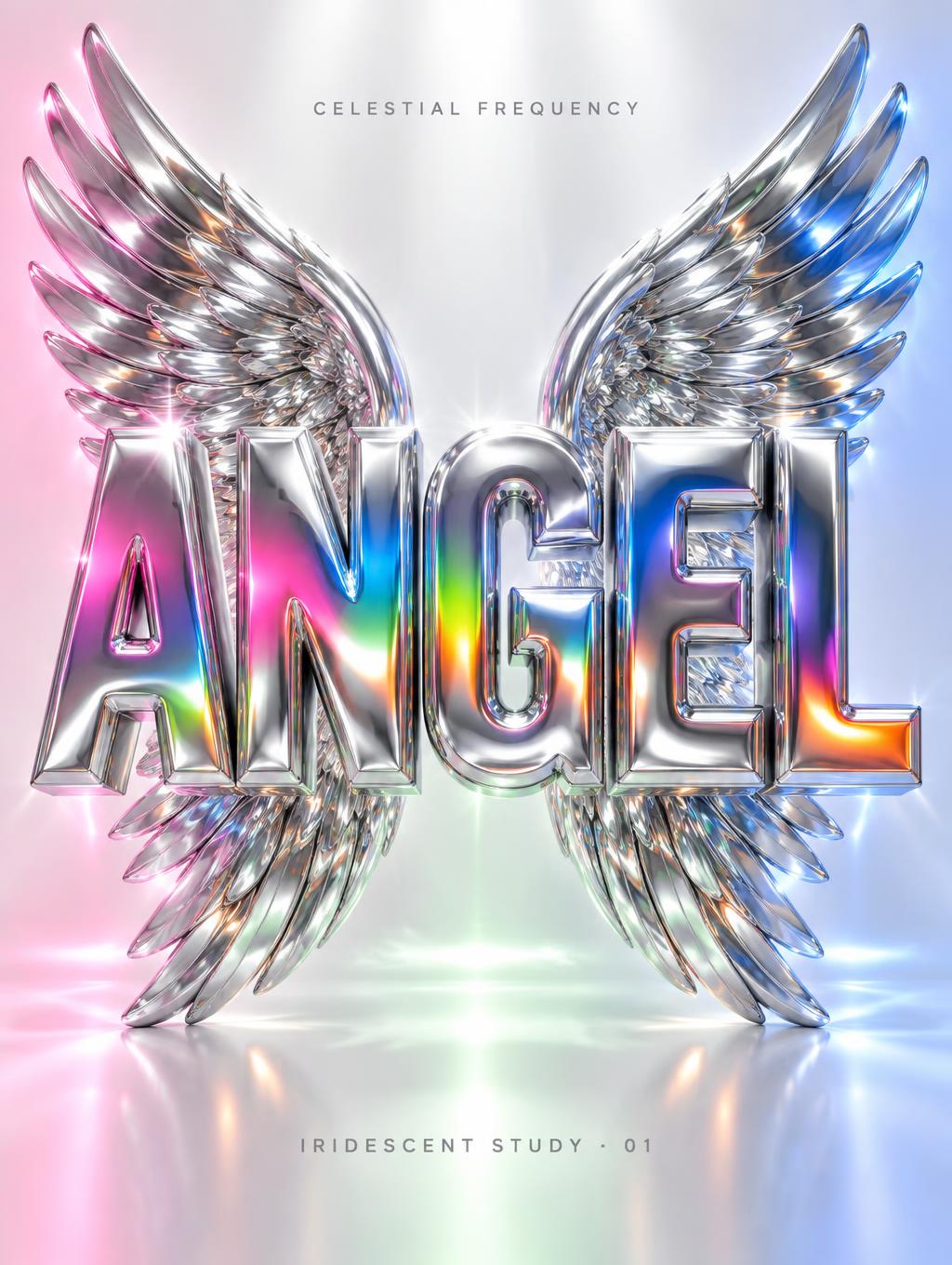 "ANGEL
CELESTIAL FREQUENCY
IRIDESCENT STUDY · 01" — Y2k Chrome | AI Text Effect Generator