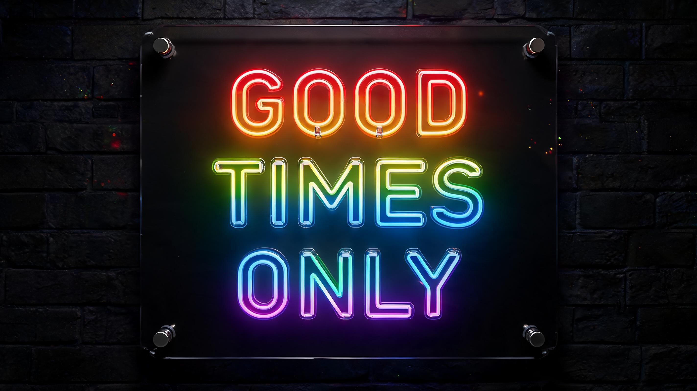 "GOOD
TIMES
ONLY" — Rainbow | AI Text Effect Generator