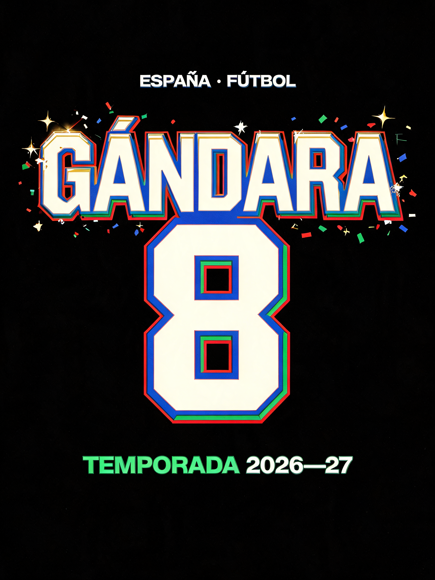 "GÁNDARA 8
ESPAÑA · FÚTBOL
TEMPORADA 2026—27" — Sports Football | AI Text Effect Generator