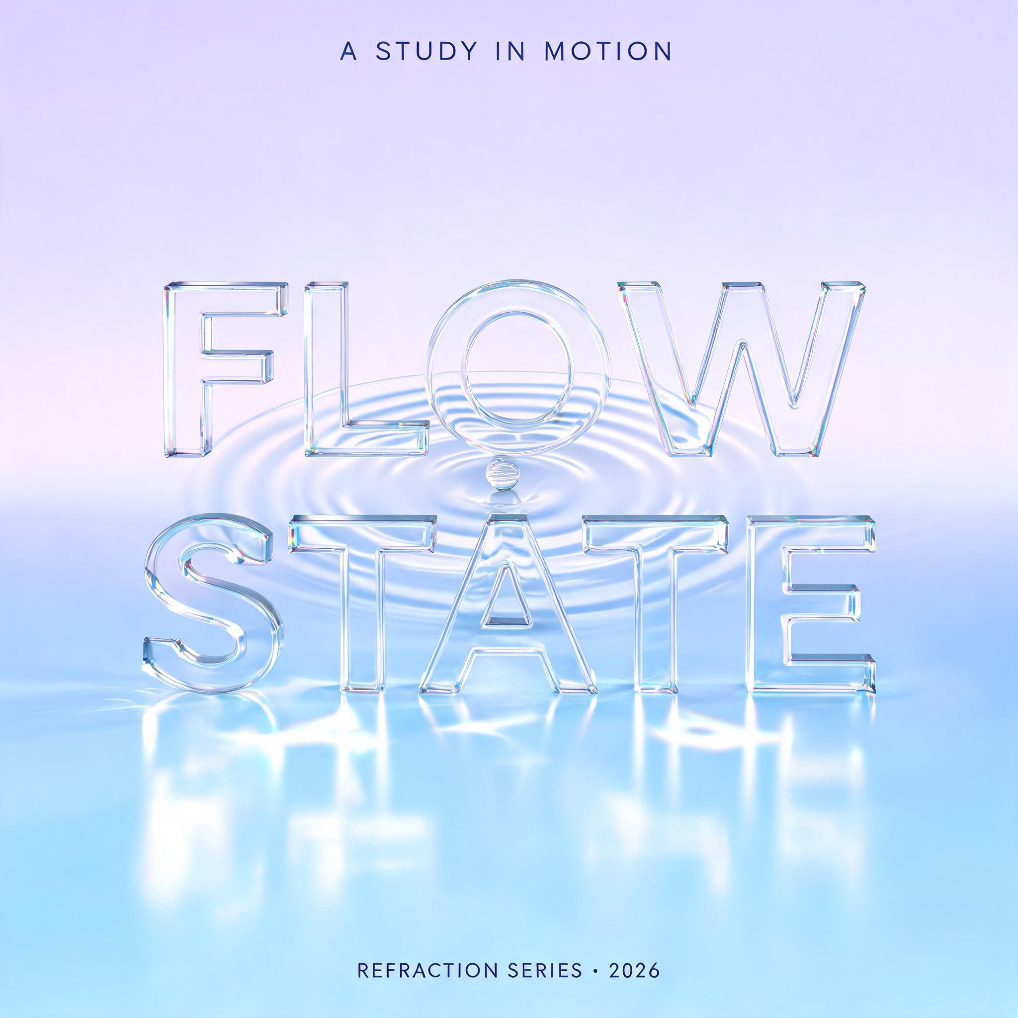 "FLOW
STATE
A STUDY IN MOTION
REFRACTION SERIES · 2026" — Glass | AI Text Effect Generator