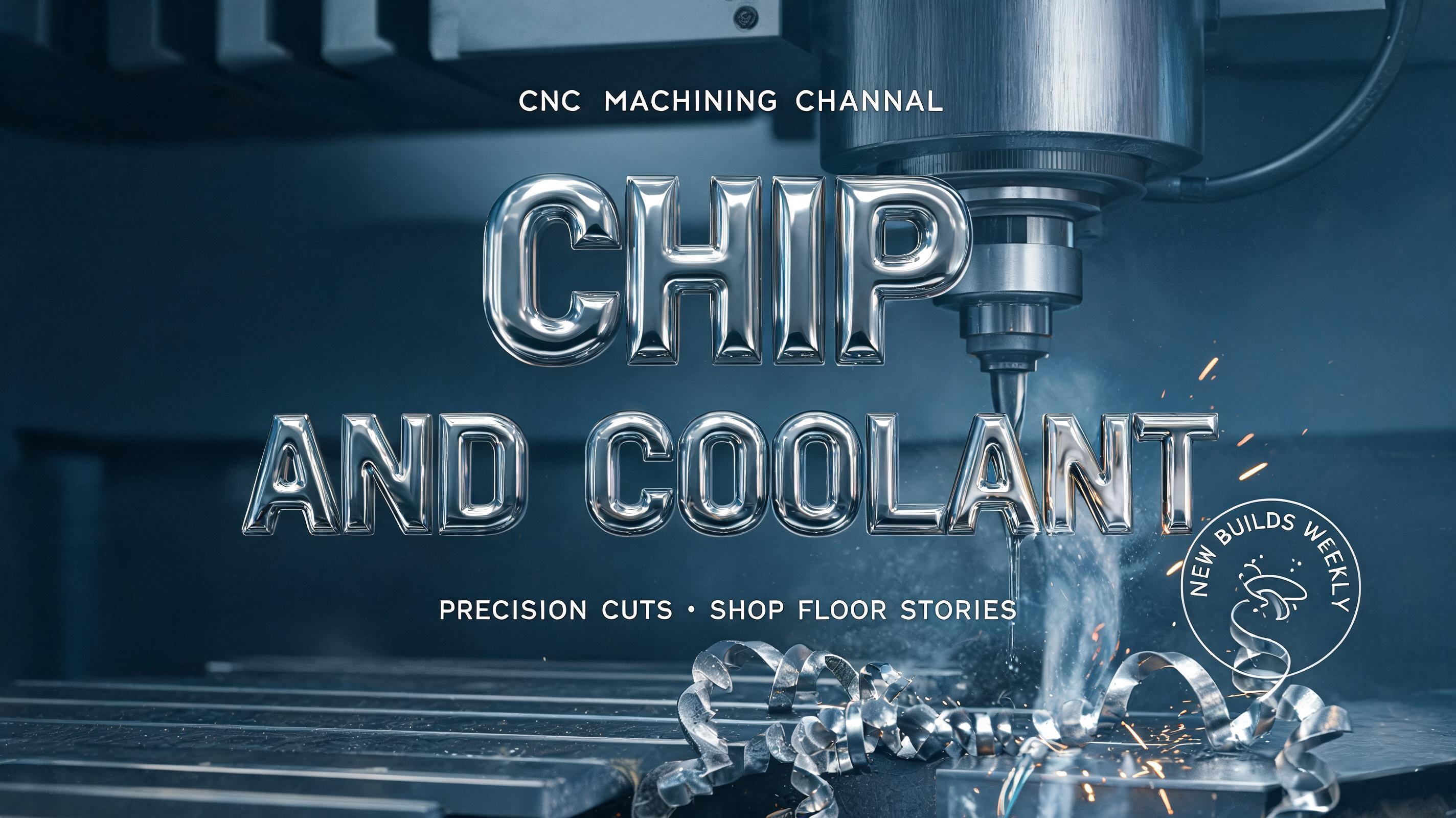 "CHIP
AND COOLANT
CNC MACHINING CHANNEL
PRECISION CUTS • SHOP FLOOR STORIES
NEW BUILDS WEEKLY" — Metallic | AI Text Effect Generator