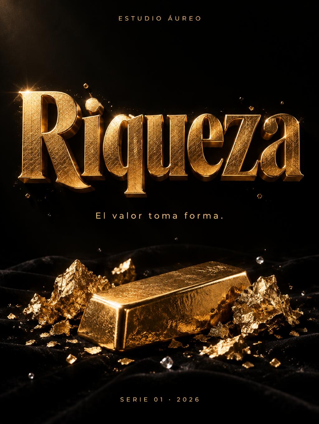 "Riqueza
ESTUDIO ÁUREO
El valor toma forma.
SERIE 01 · 2026" — Luxury Gold | AI Text Effect Generator