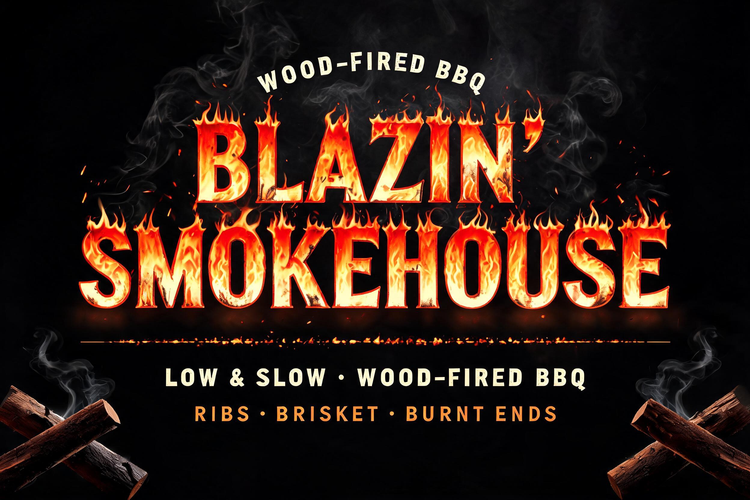 BLAZIN’
SMOKEHOUSE
WOOD-FIRED BBQ
LOW & SLOW • WOOD-FIRED BBQ
RIBS • BRISKET • BURNT ENDS