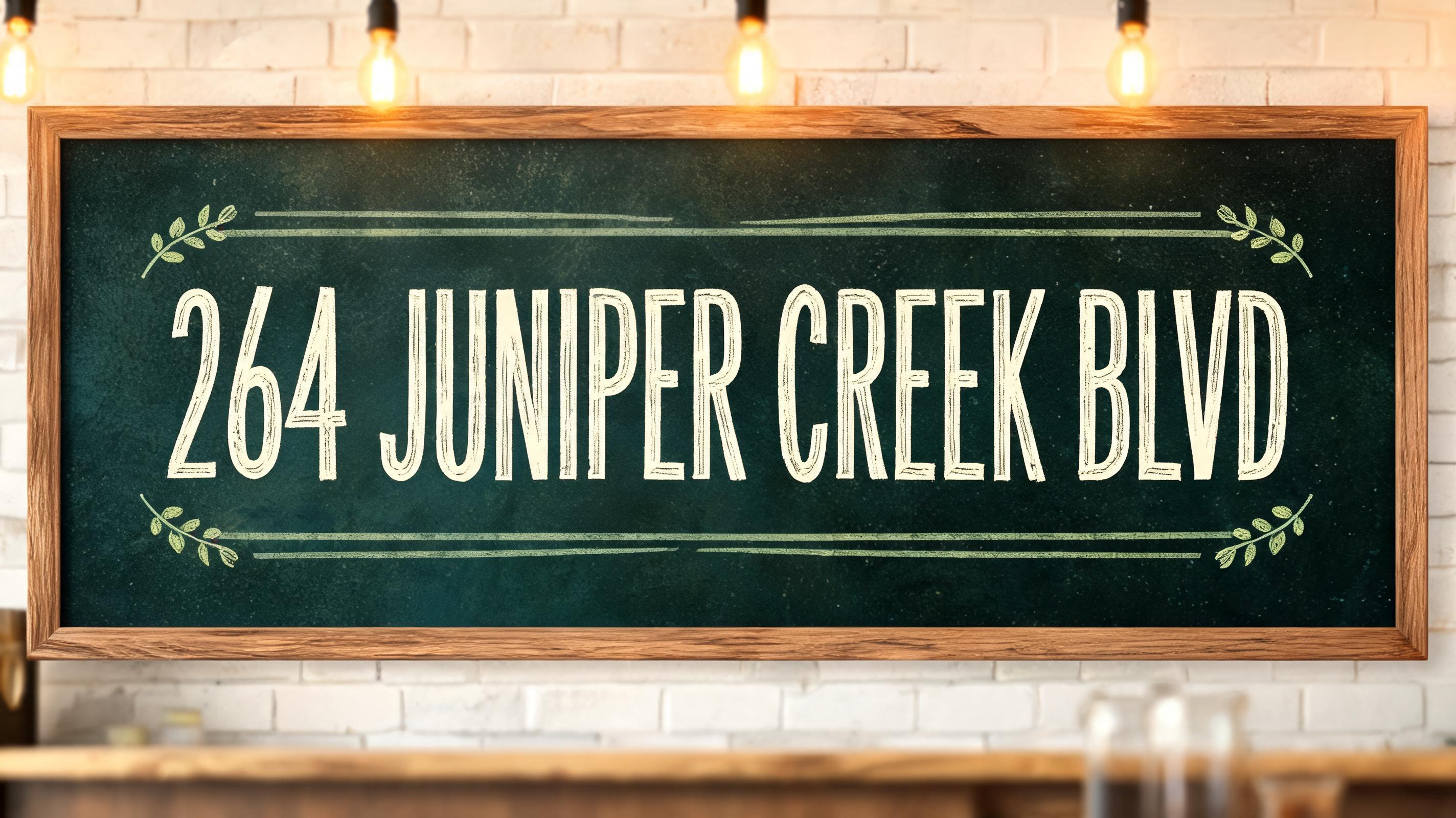 "264 Juniper Creek Blvd" — Chalk | AI Text Effect Generator