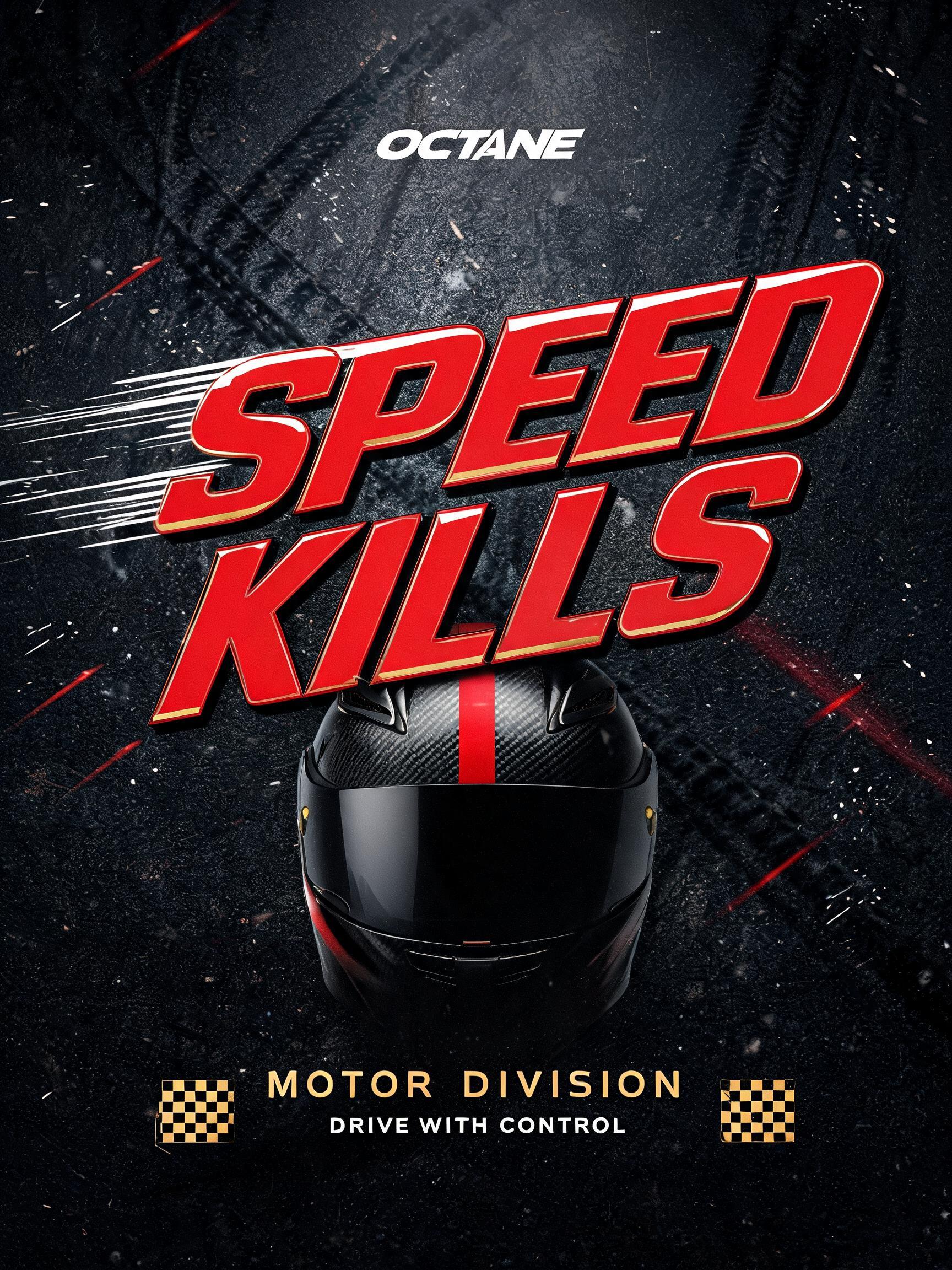 "SPEED
KILLS
OCTANE
MOTOR DIVISION
DRIVE WITH CONTROL" — Racing | AI Text Effect Generator