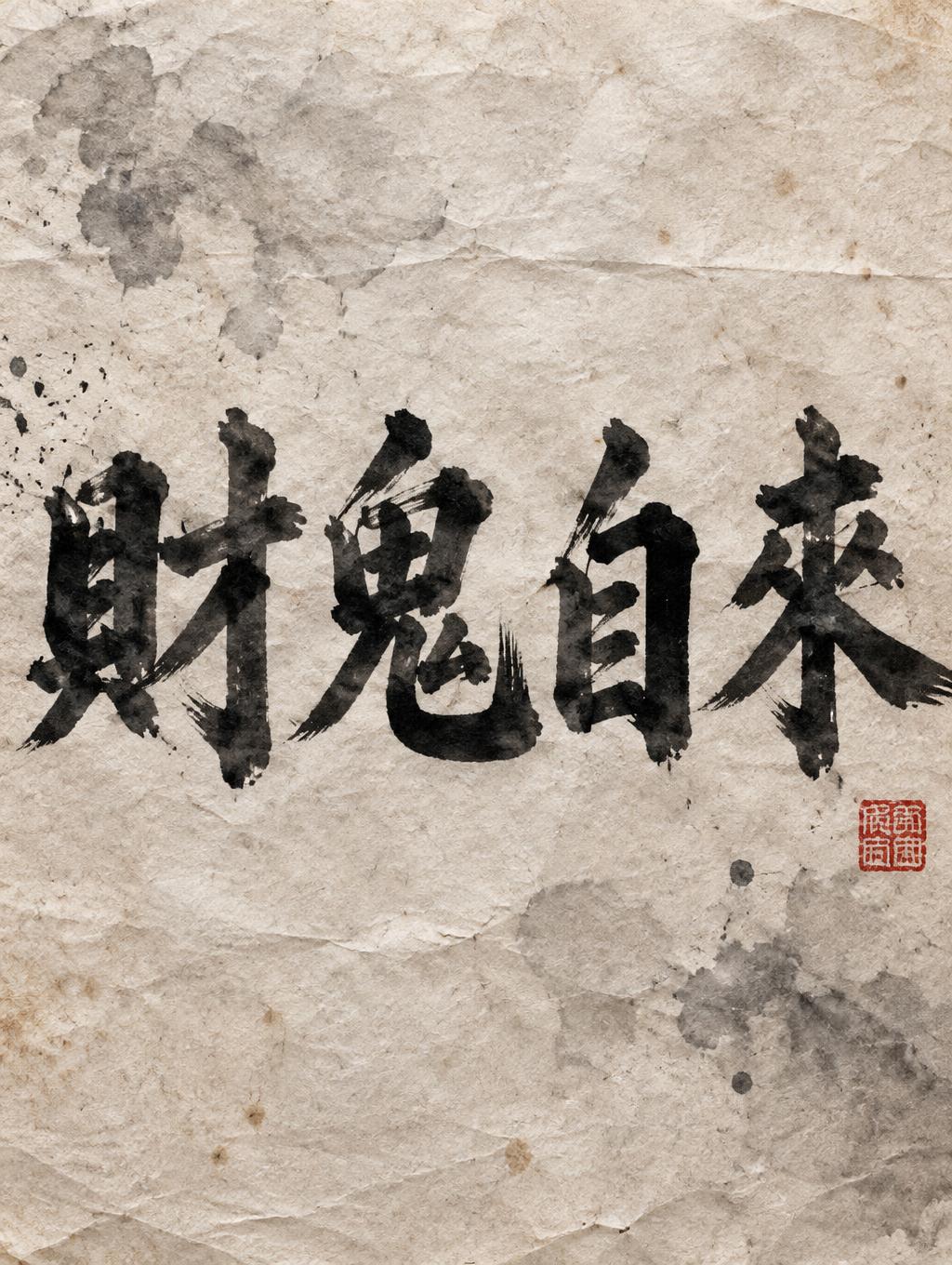 "財鬼自來" — Brush Chinese Ink | AI Text Effect Generator