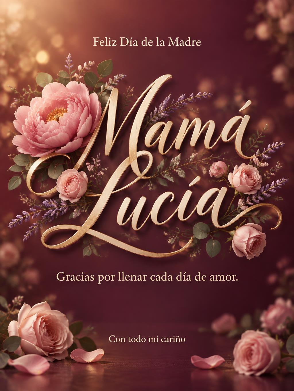 Mamá Lucía
Feliz Día de la Madre
Gracias por llenar cada día de amor.
Con todo mi cariño