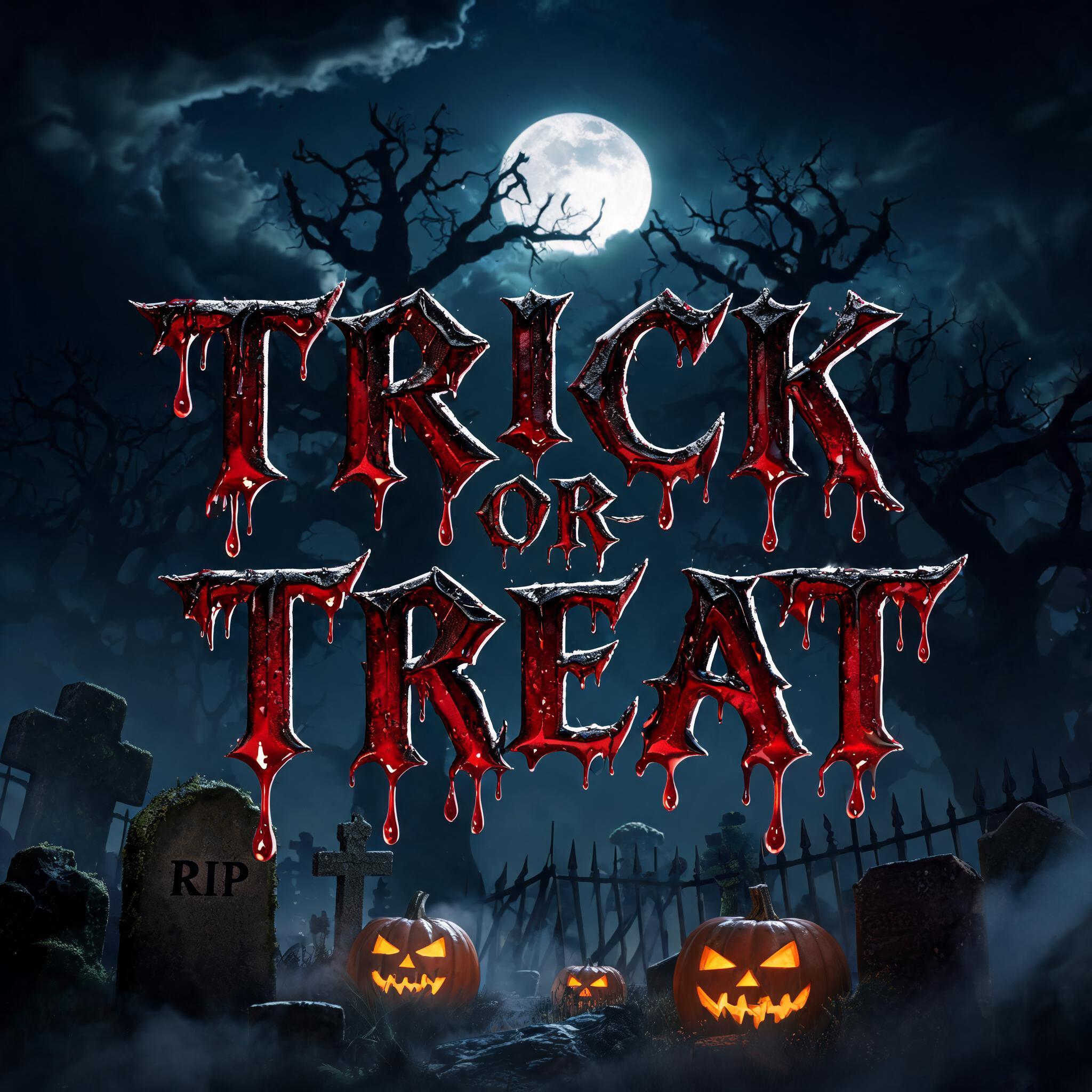 "TRICK OR TREAT" — Drip Font Blood text effect