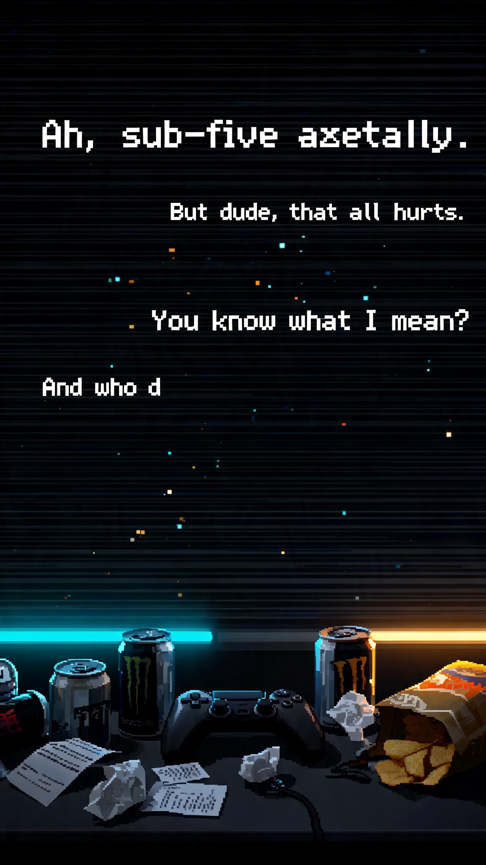 "Ah, sub-five actually. But dude, that all hurts. You know what I mean? And who d" —  | AI Text Effect Generator
