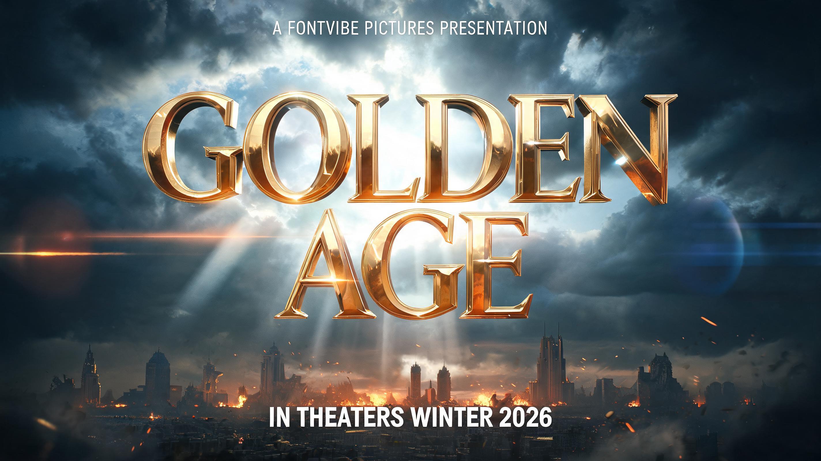 "Make me a Hollywood-style title that says GOLDEN AGE in polished lettering" — Cinematic Blockbuster | AI Text Effect Generator