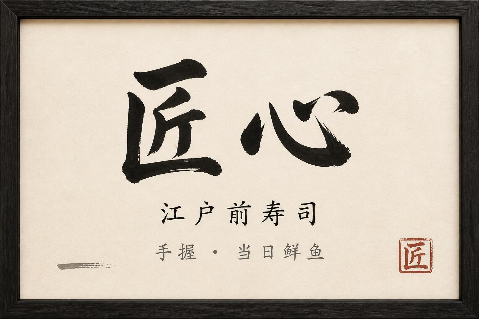 "匠心
江户前寿司
手握 · 当日鲜鱼
匠" — Brush Japanese Ink | AI Text Effect Generator