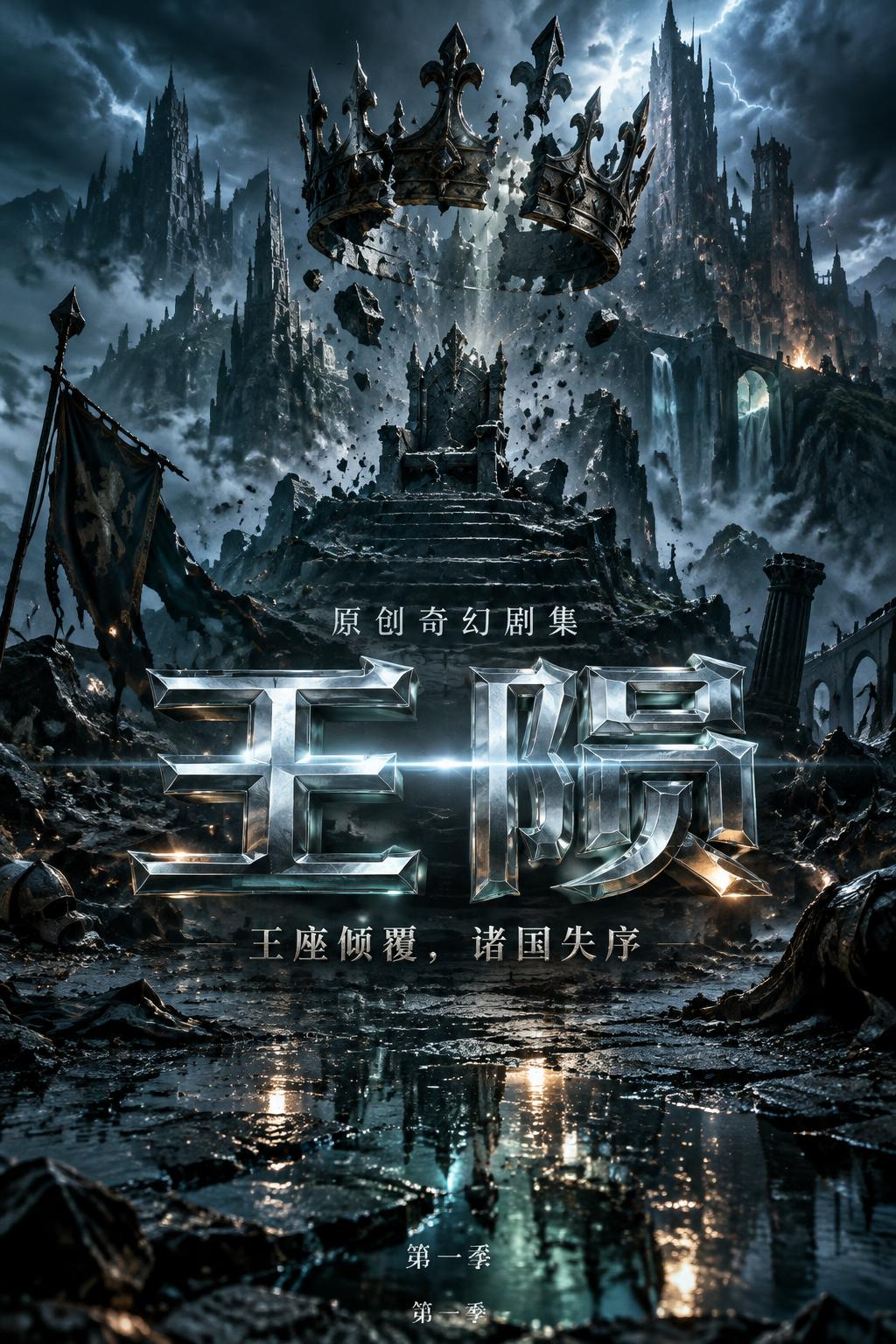 "王陨
王座倾覆，诸国失序
原创奇幻剧集
第一季" — Cinematic Netflix | AI Text Effect Generator