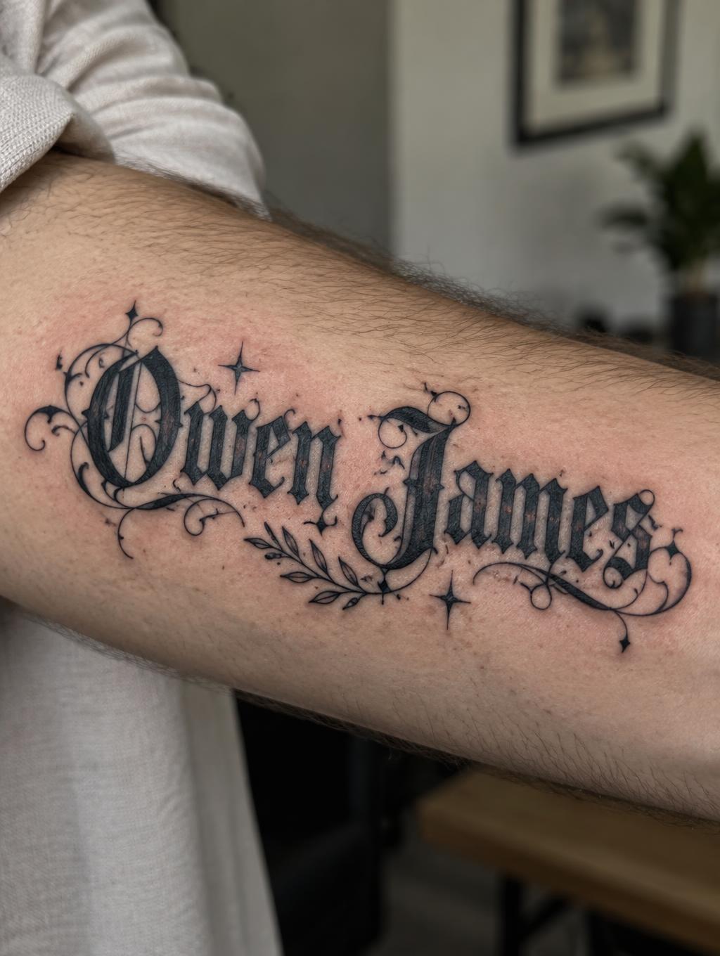 "Owen James" — Tattoo | AI Text Effect Generator