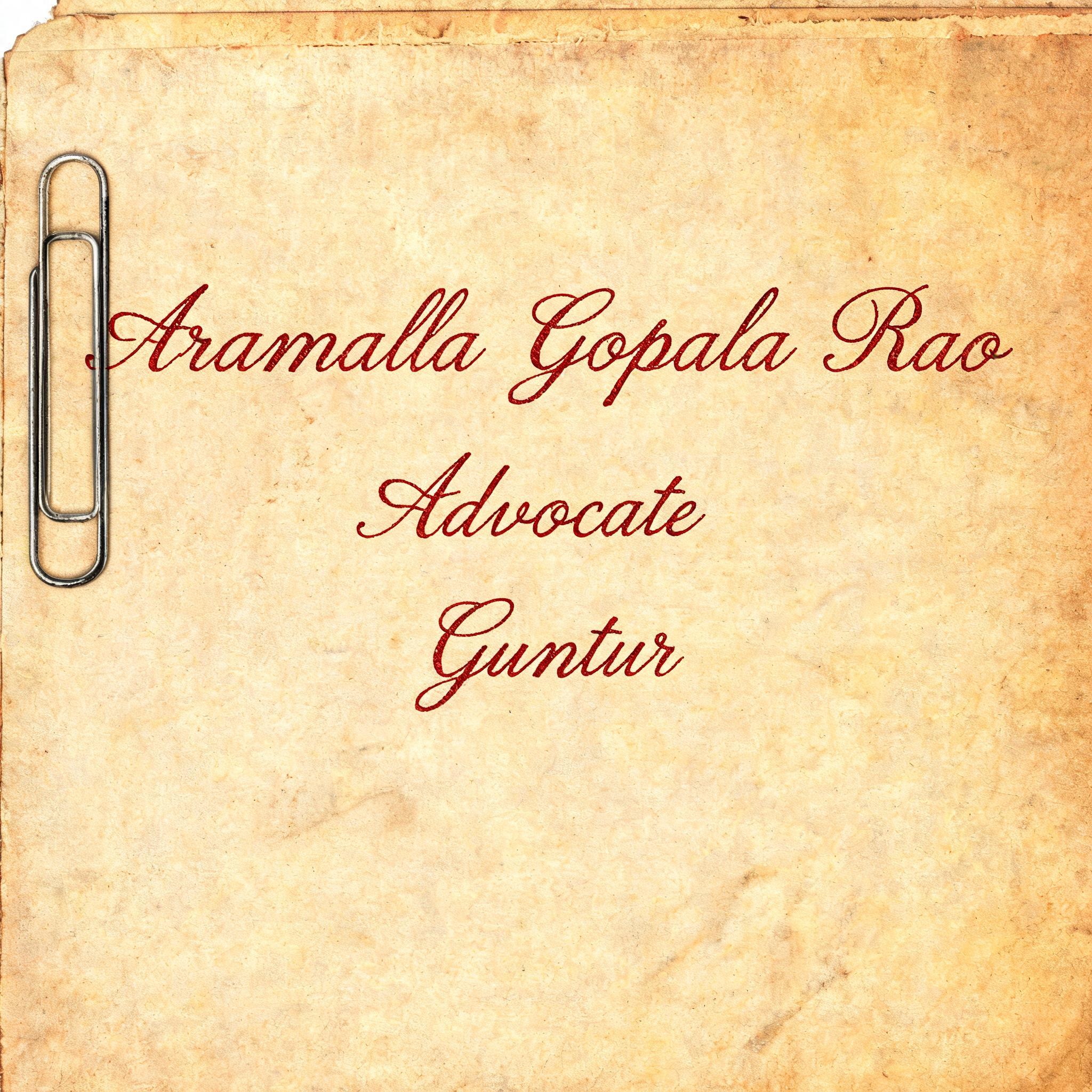 "Aramalla Gopala Rao 
Advocate 
Guntur" — Vintage | AI Text Effect Generator