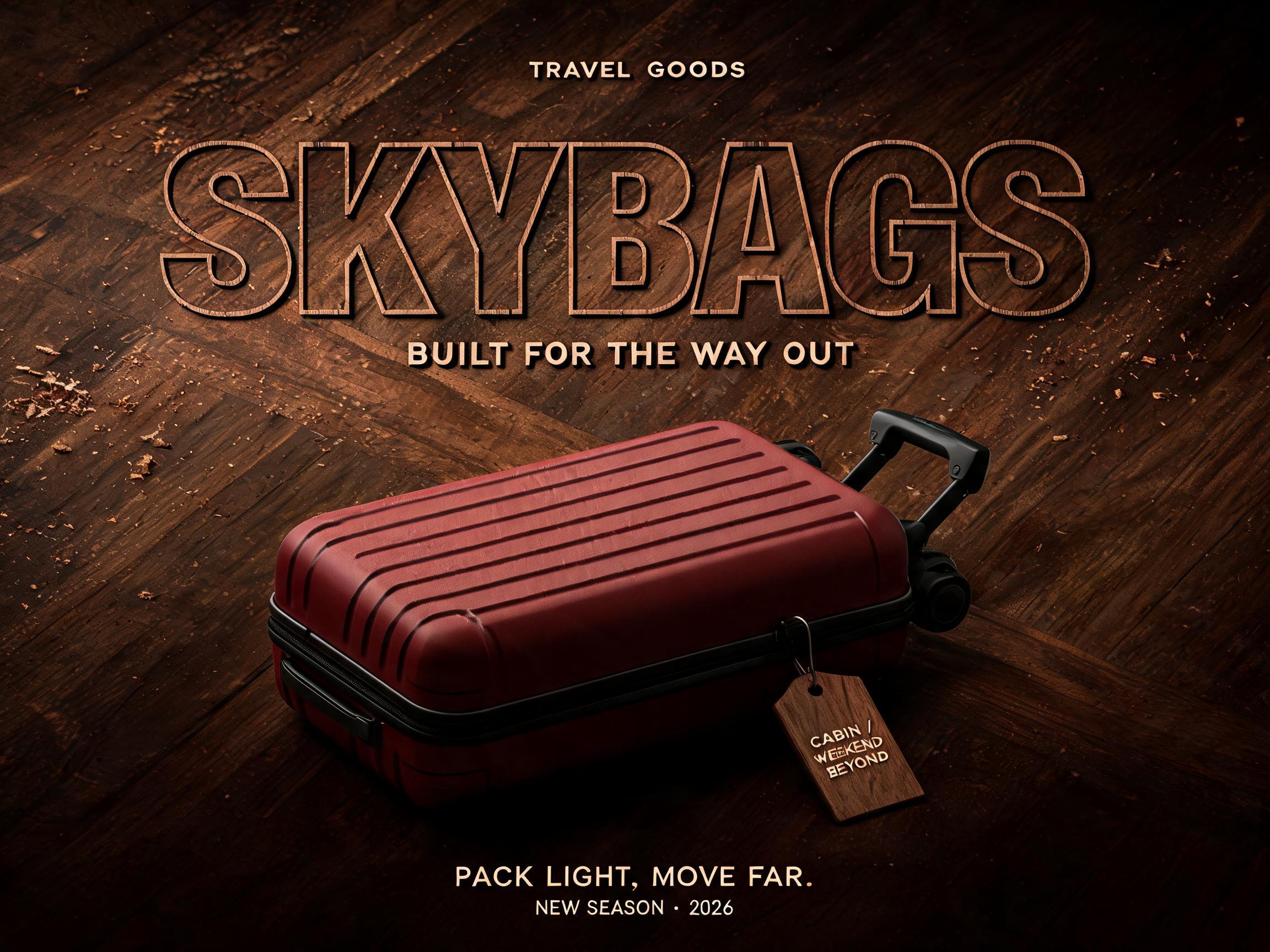 SKYBAGS
TRAVEL GOODS
BUILT FOR THE WAY OUT
CABIN / WEEKEND / BEYOND
PACK LIGHT. MOVE FAR.
NEW SEASON · 2026