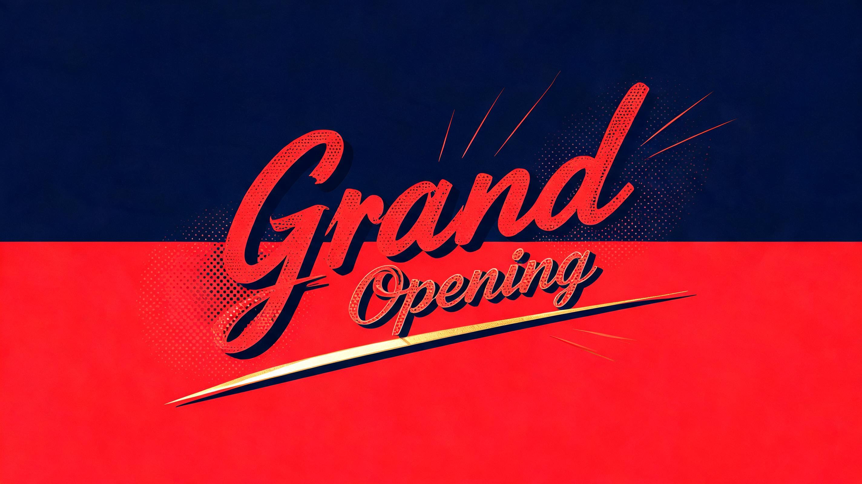 "Grand Opening" — Duotone text effect