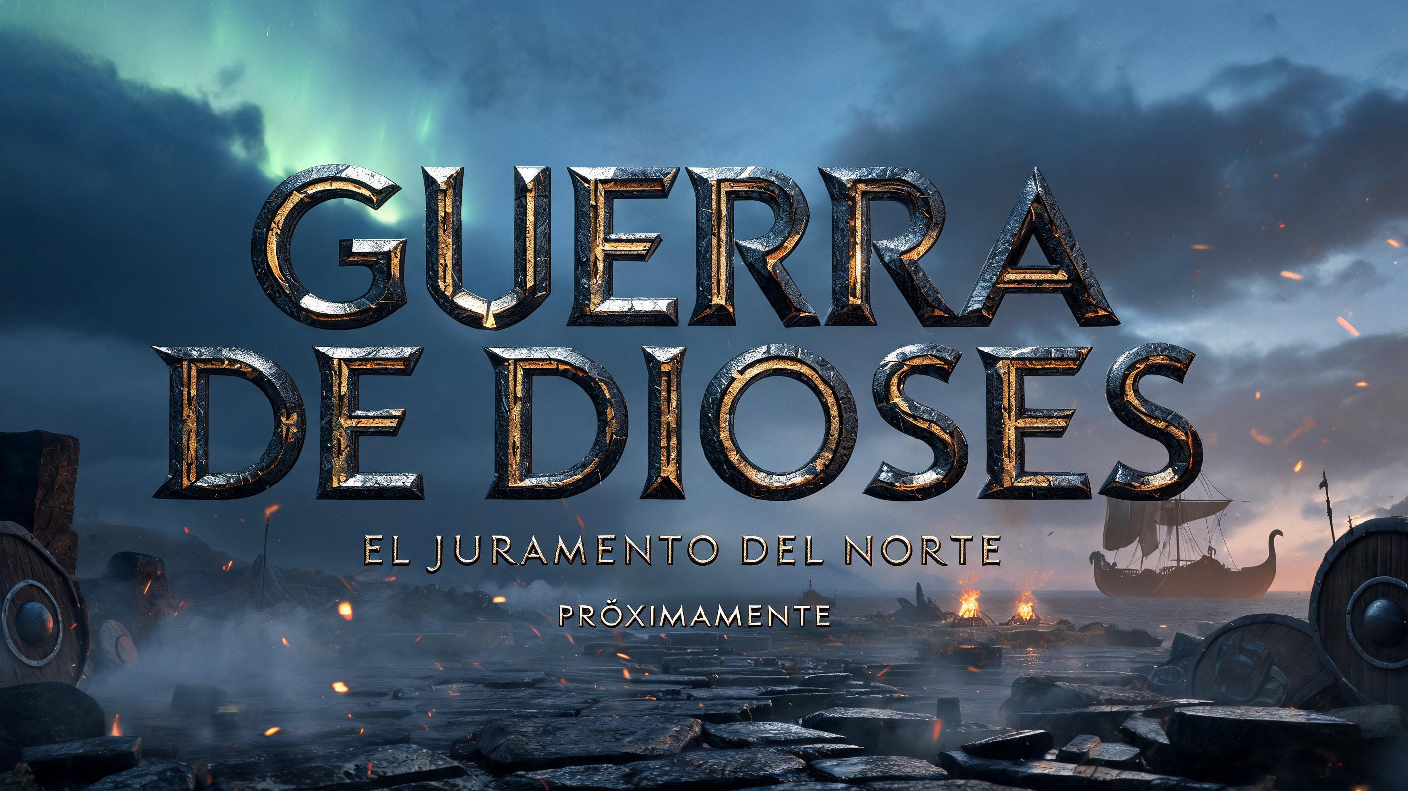 "Hazme un título vikingo para el juego de guerra "Guerra de Dioses", piedra tallada y metal" — Viking | AI Text Effect Generator