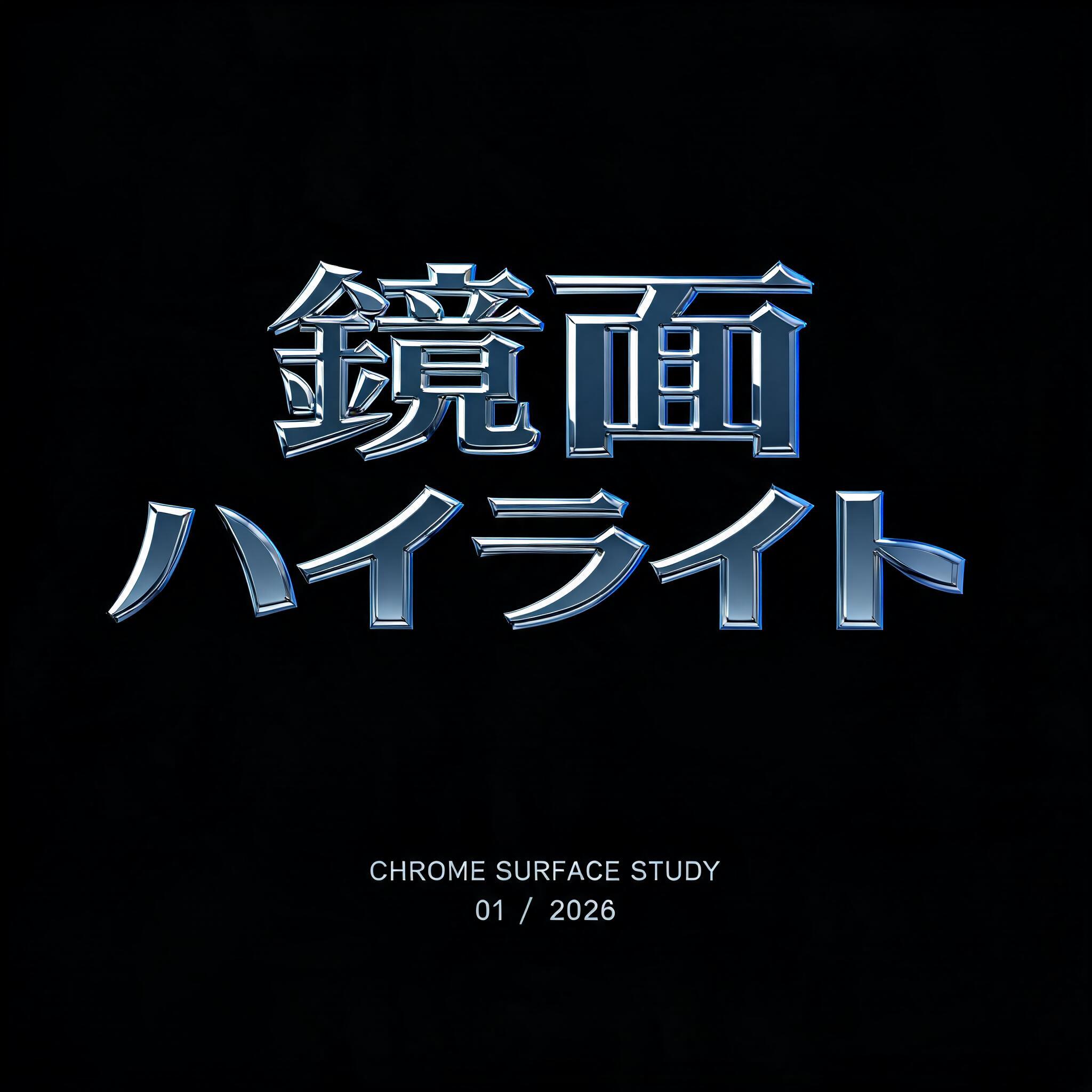 "鏡面
ハイライト
CHROME SURFACE STUDY
01 / 2026" — Chrome Metal 3d | AI Text Effect Generator