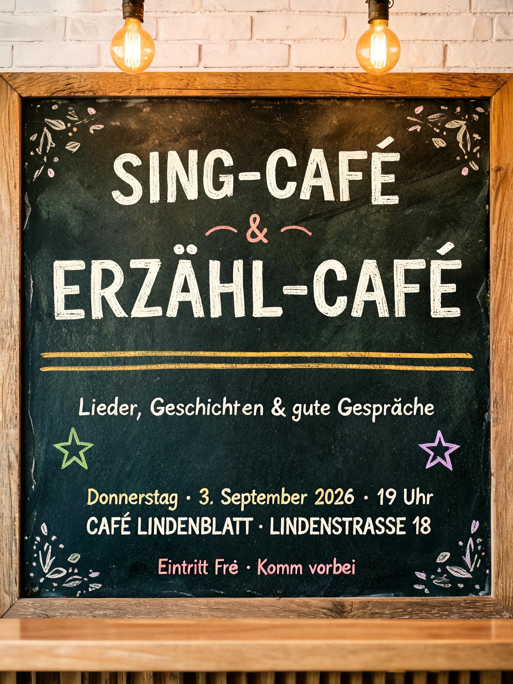 "Sing-Café
Erzähl-Café" — Chalk text effect