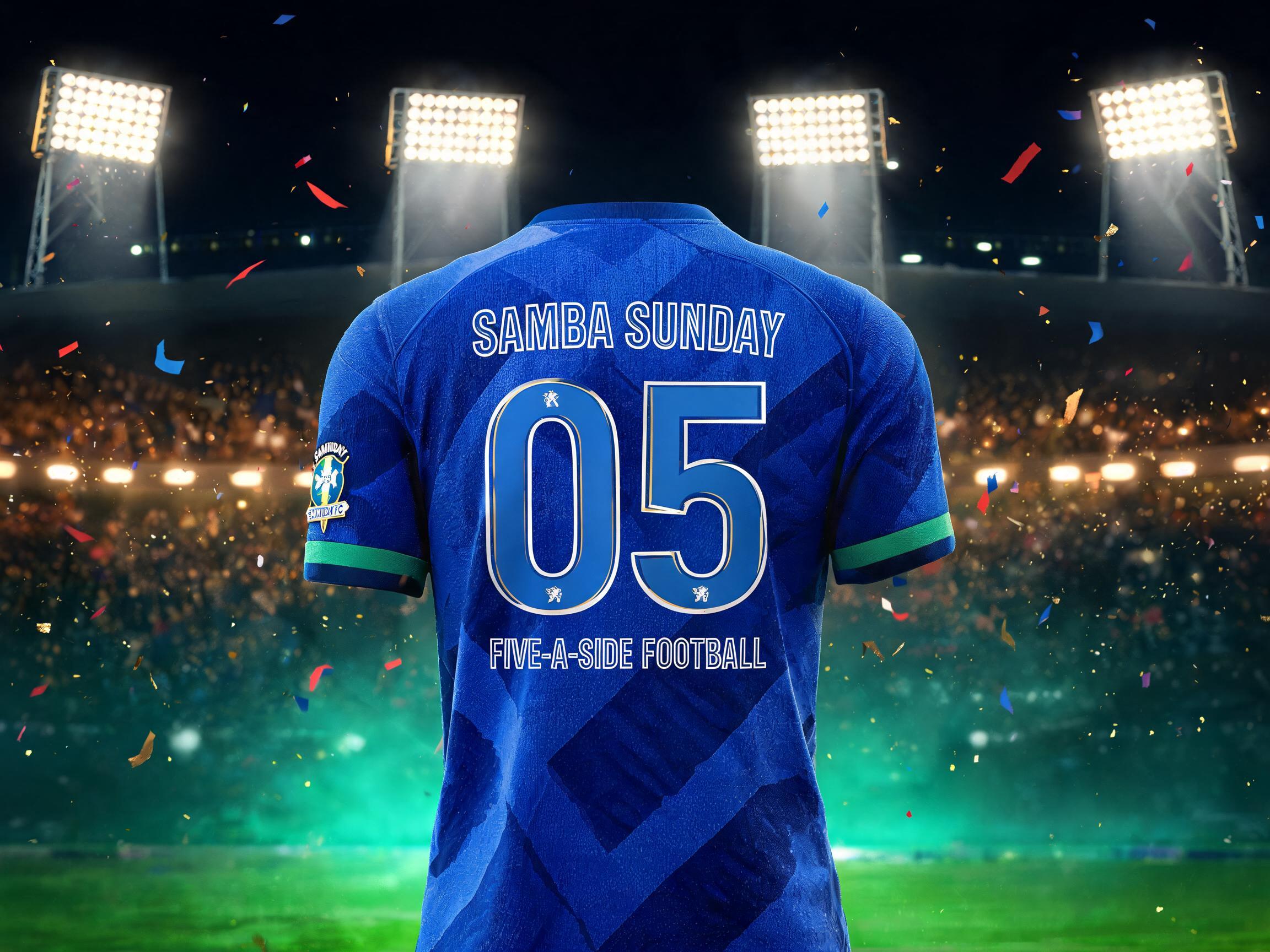 "SAMBA SUNDAY
05
SAMBA SUNDAY FC
FIVE-A-SIDE FOOTBALL" — Sports Football | AI Text Effect Generator