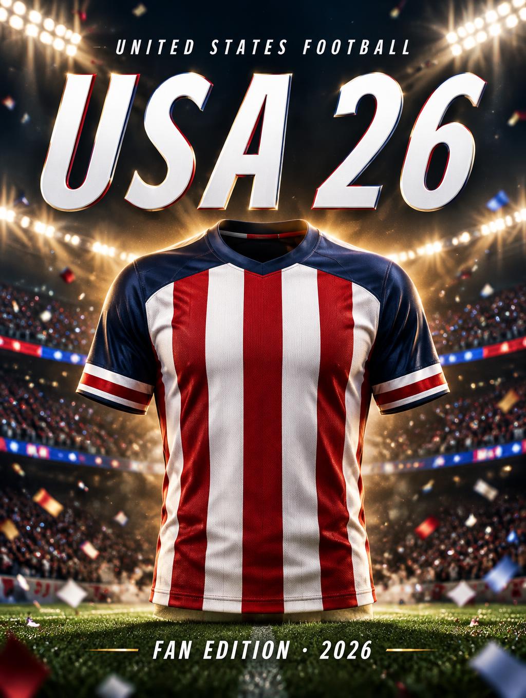"USA 26
UNITED STATES FOOTBALL
FAN EDITION · 2026" — Sports Football | AI Text Effect Generator