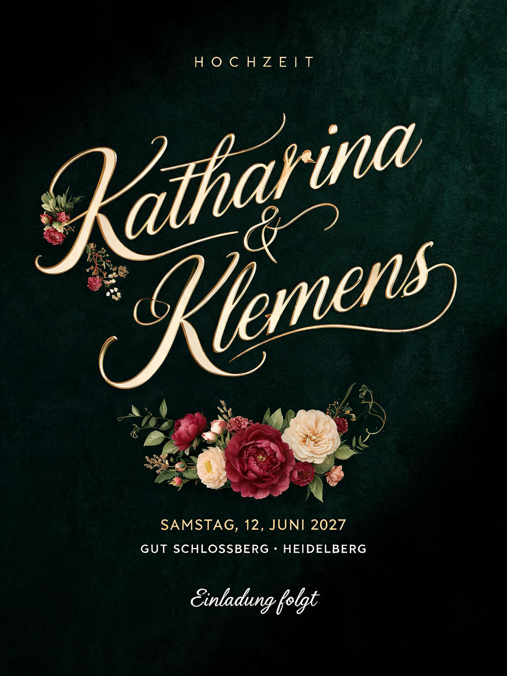 "Hochzeit
Katharina und Klemens" — Floral | AI Text Effect Generator