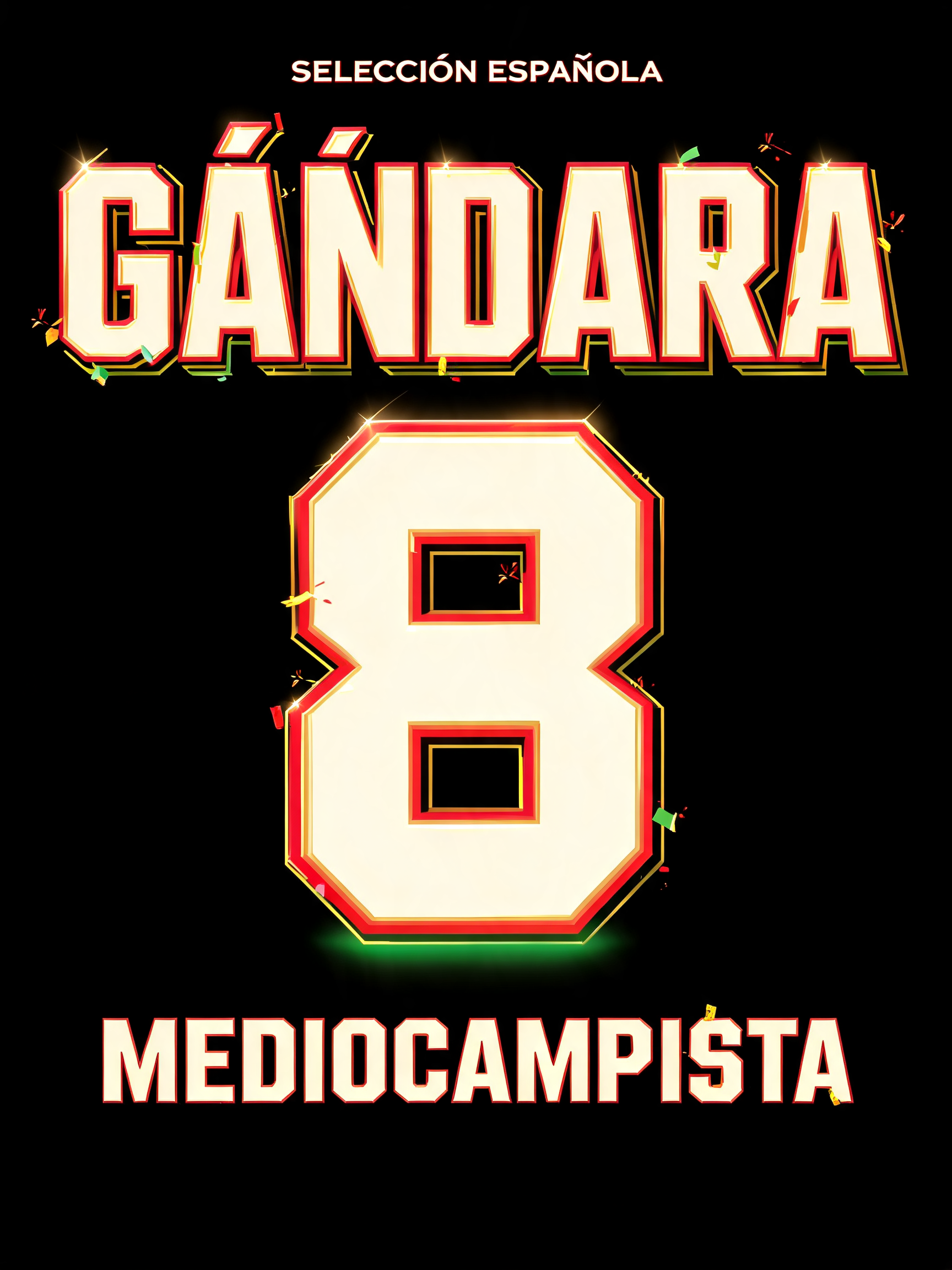 "GÁNDARA
8
SELECCIÓN ESPAÑOLA
MEDIOCAMPISTA" — Sports Football | AI Text Effect Generator