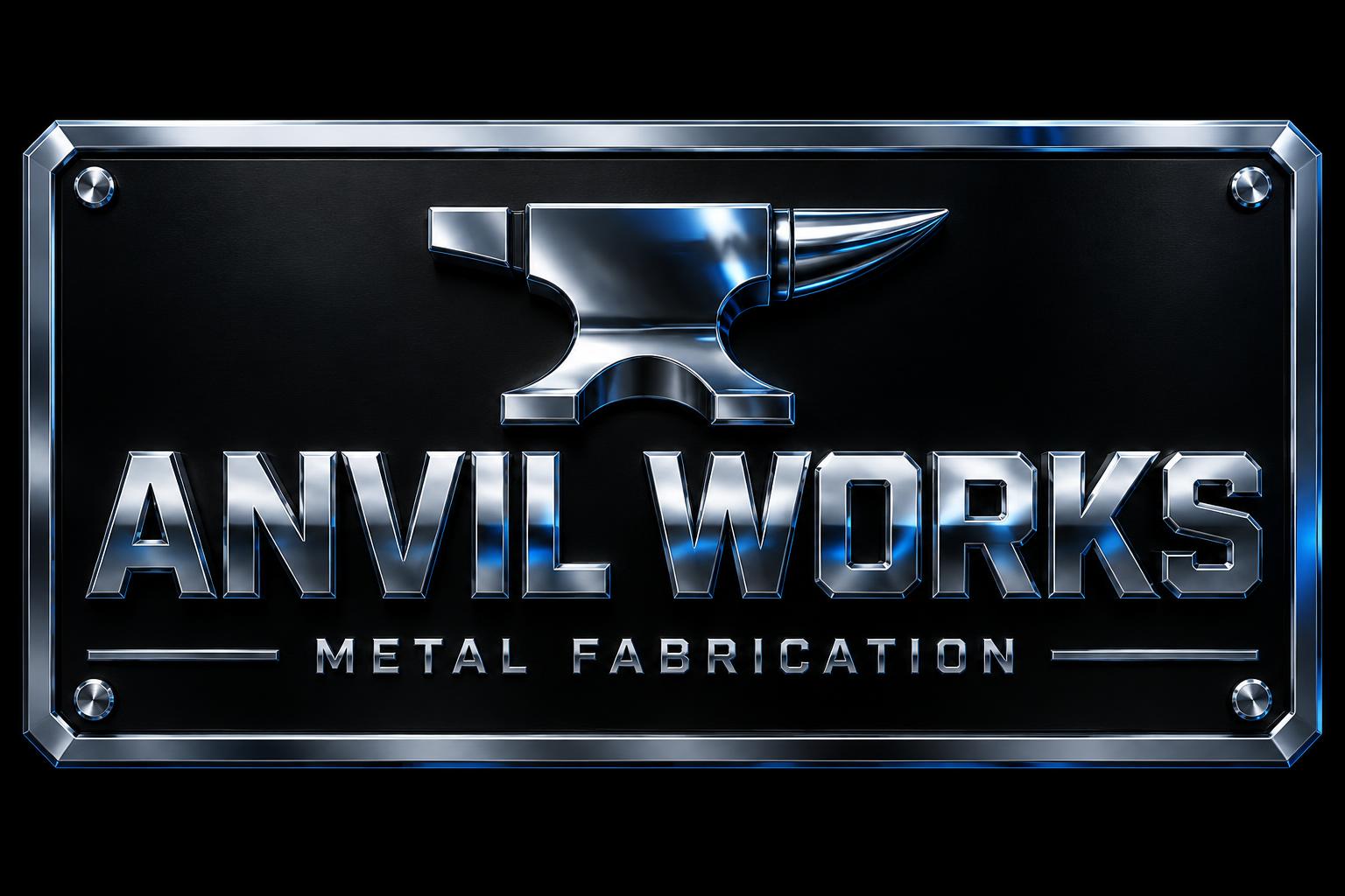 "ANVIL WORKS
METAL FABRICATION" — Chrome Metal 3d | AI Text Effect Generator