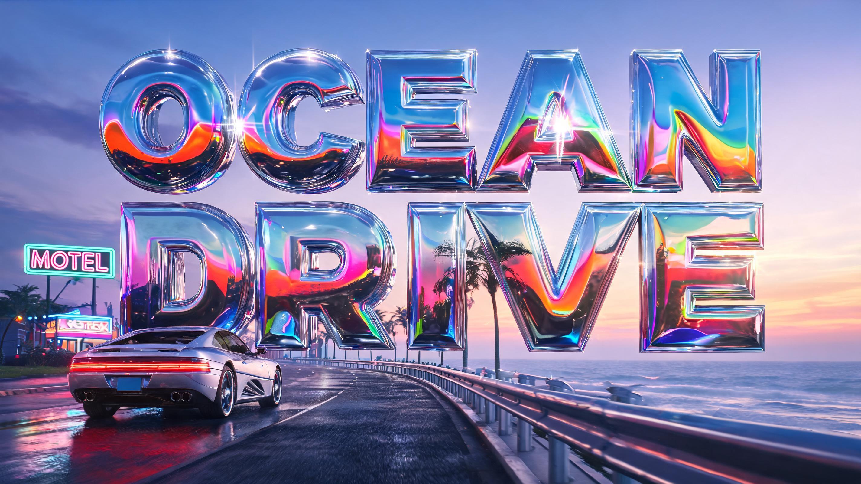 "OCEAN DRIVE" — Y2k Chrome | AI Text Effect Generator