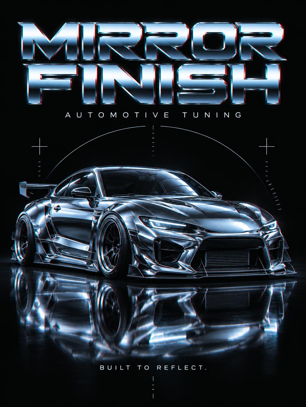 "MIRROR FINISH
AUTOMOTIVE TUNING
BUILT TO REFLECT." — Cyberpunk Chrome | AI Text Effect Generator