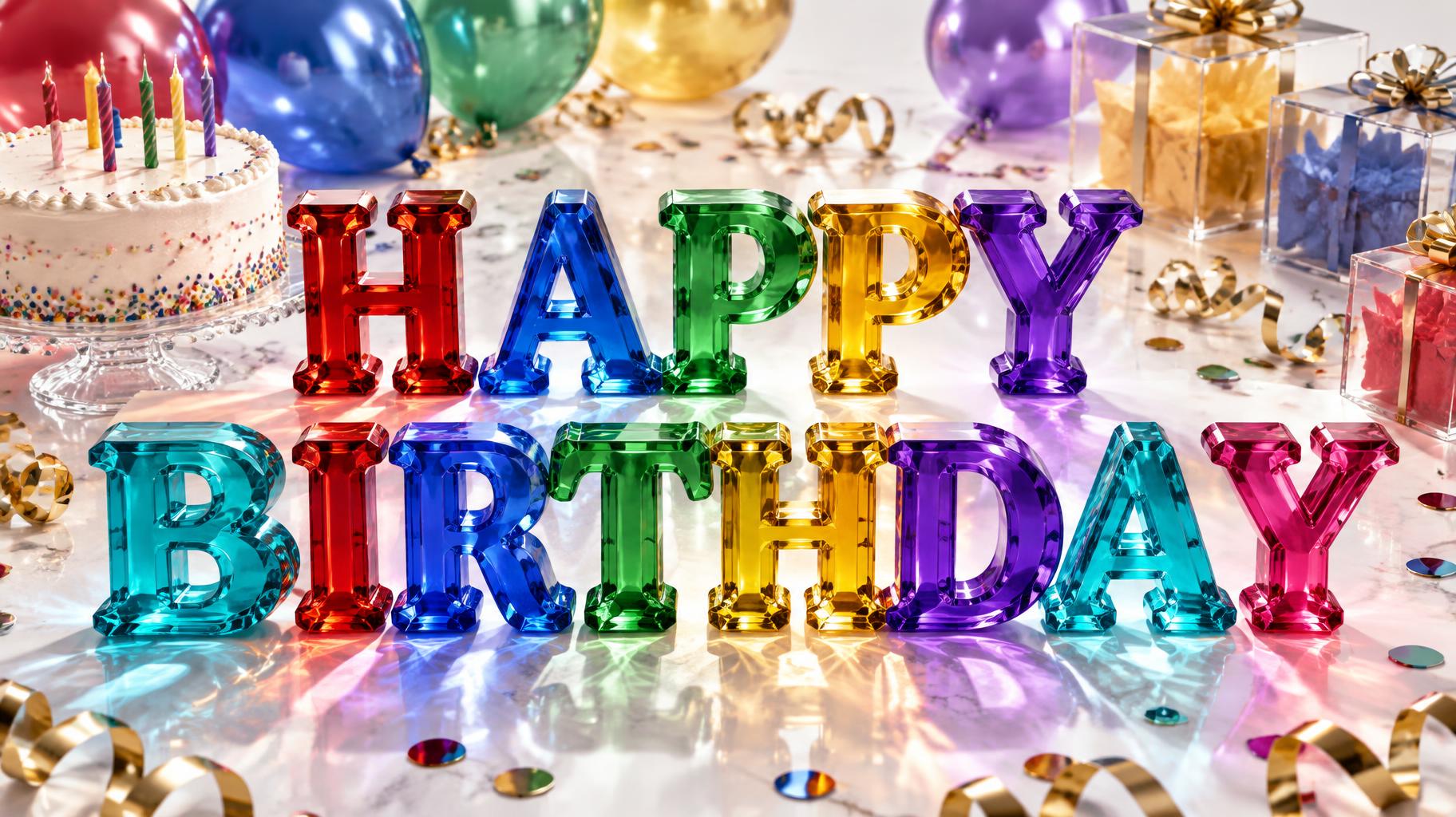 "HAPPY BIRTHDAY" — Glass Color | AI Text Effect Generator