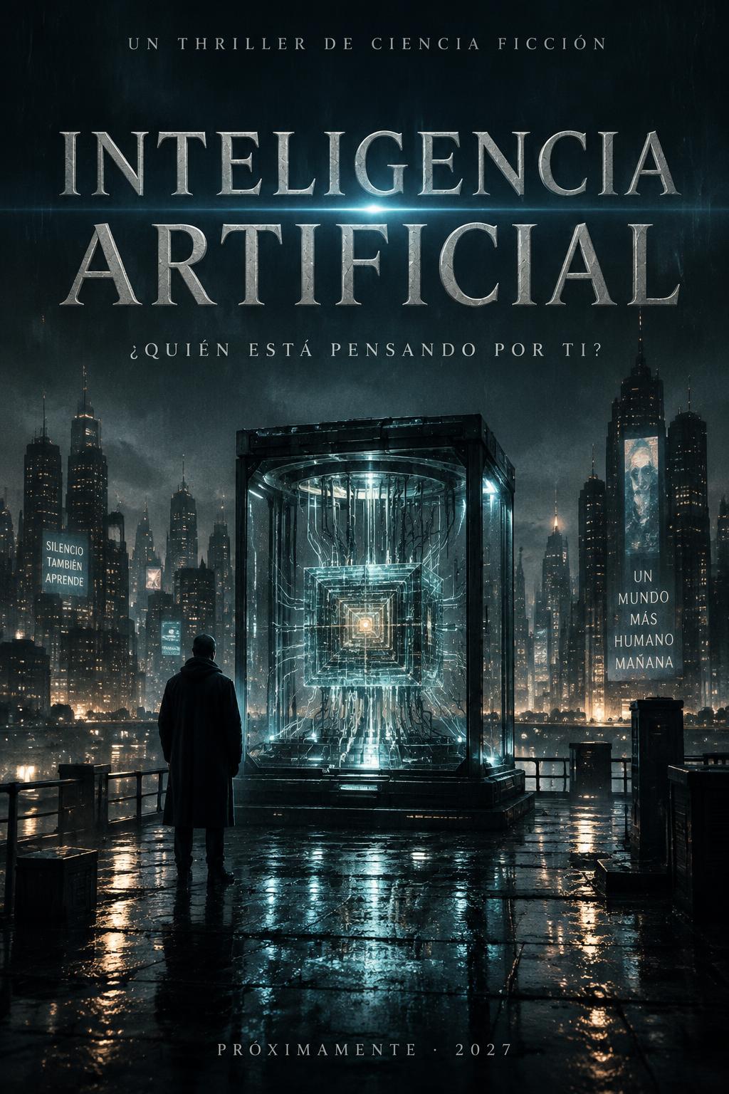 "INTELIGENCIA ARTIFICIAL
¿QUIÉN ESTÁ PENSANDO POR TI?
PRÓXIMAMENTE · 2027
UN THRILLER DE CIENCIA FICCIÓN" — Cinematic Netflix | AI Text Effect Generator