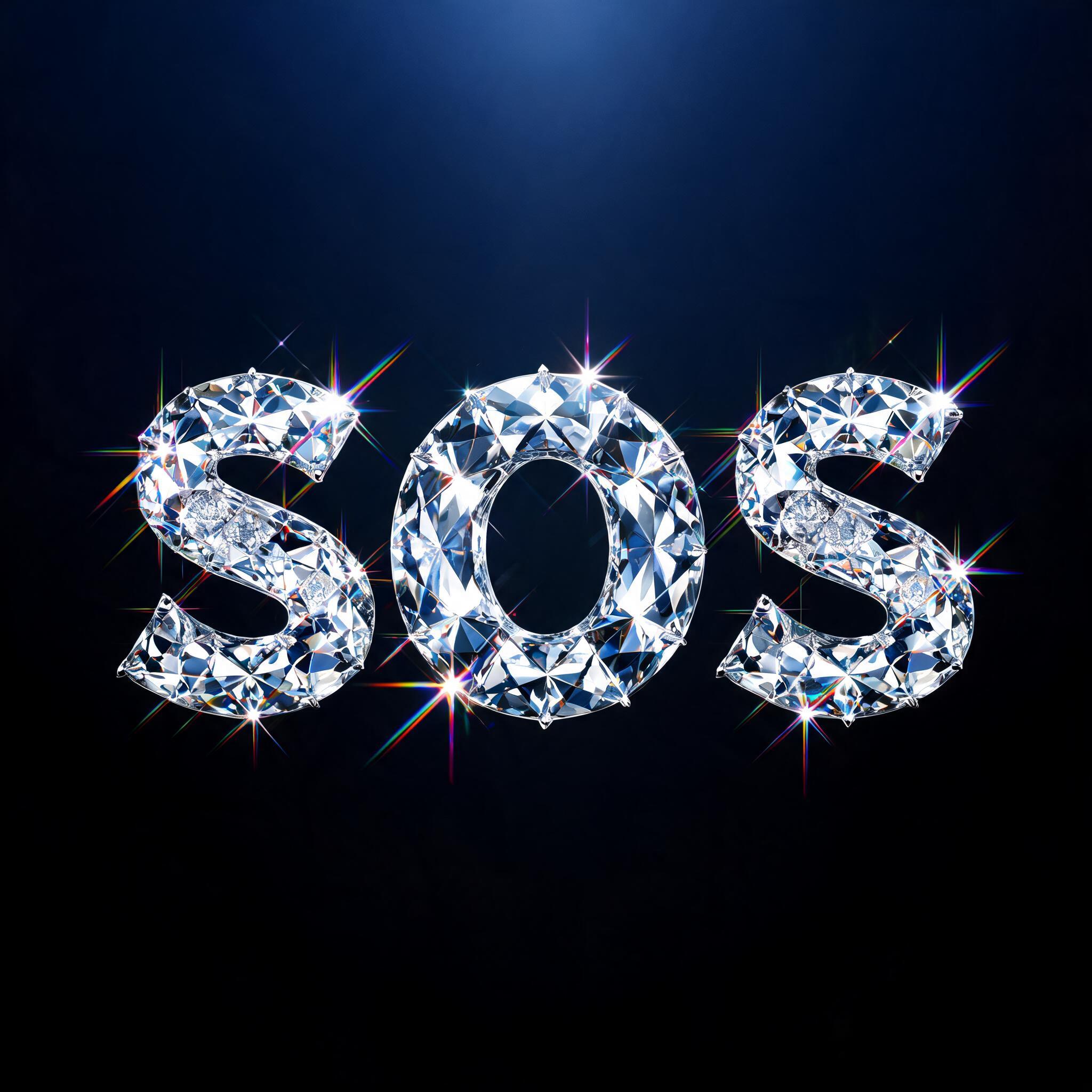 "SOS" — Glass Crystal | AI Text Effect Generator