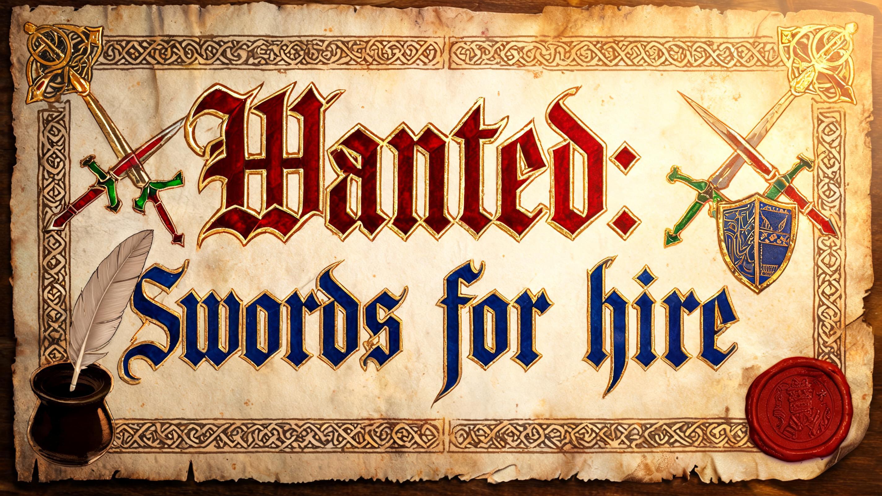 "Wanted: Swords for hire" — Medieval | AI Text Effect Generator