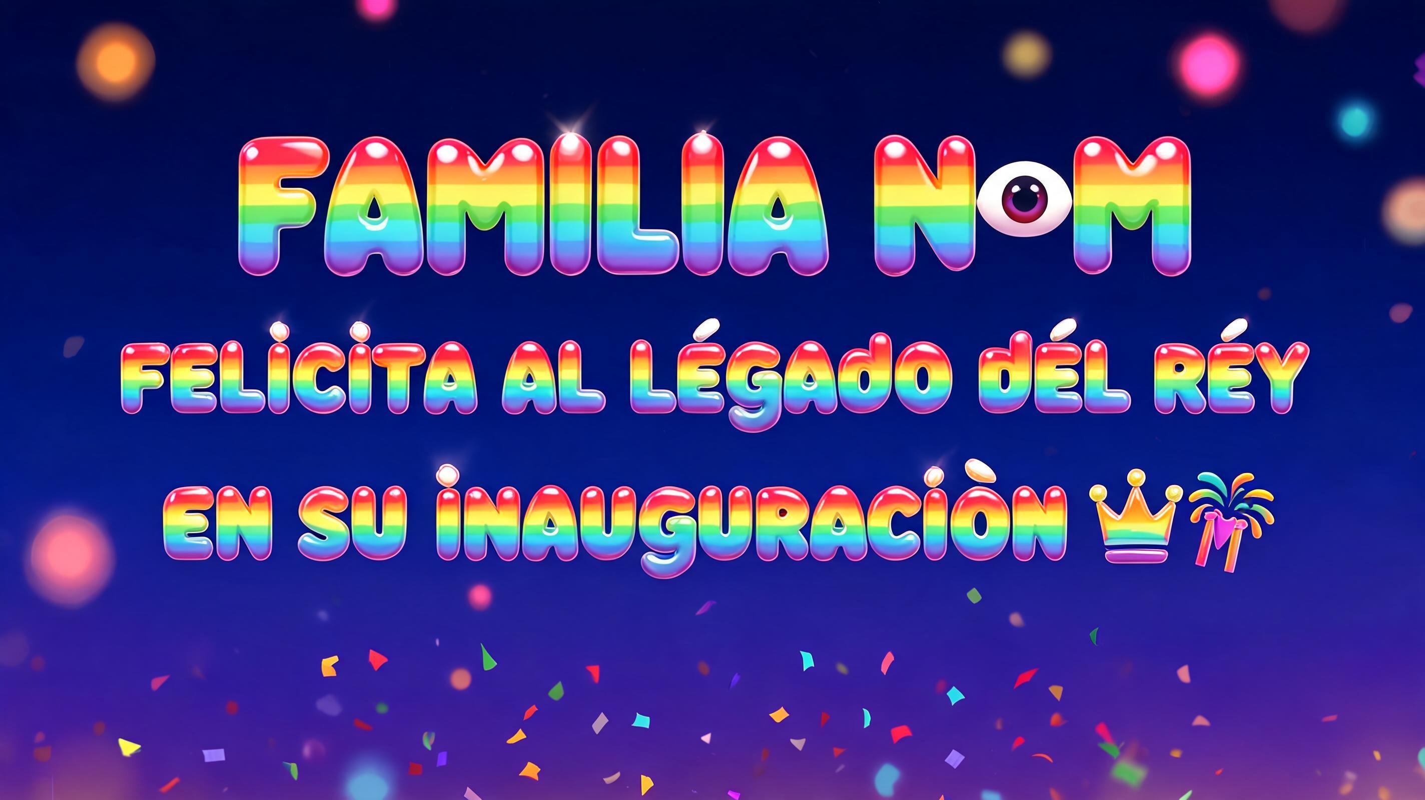 "ꜰᴀᴍɪʟɪᴀ N👁️M ꜰᴇʟɪᴄɪᴛᴀ ᴀʟ ʟᴇɢᴀᴅᴏ ᴅᴇʟ ʀᴇʏ ᴇɴ ꜱᴜ ɪɴᴀᴜɢᴜʀᴀᴄɪóɴ 👑🎉" — Rainbow | AI Text Effect Generator