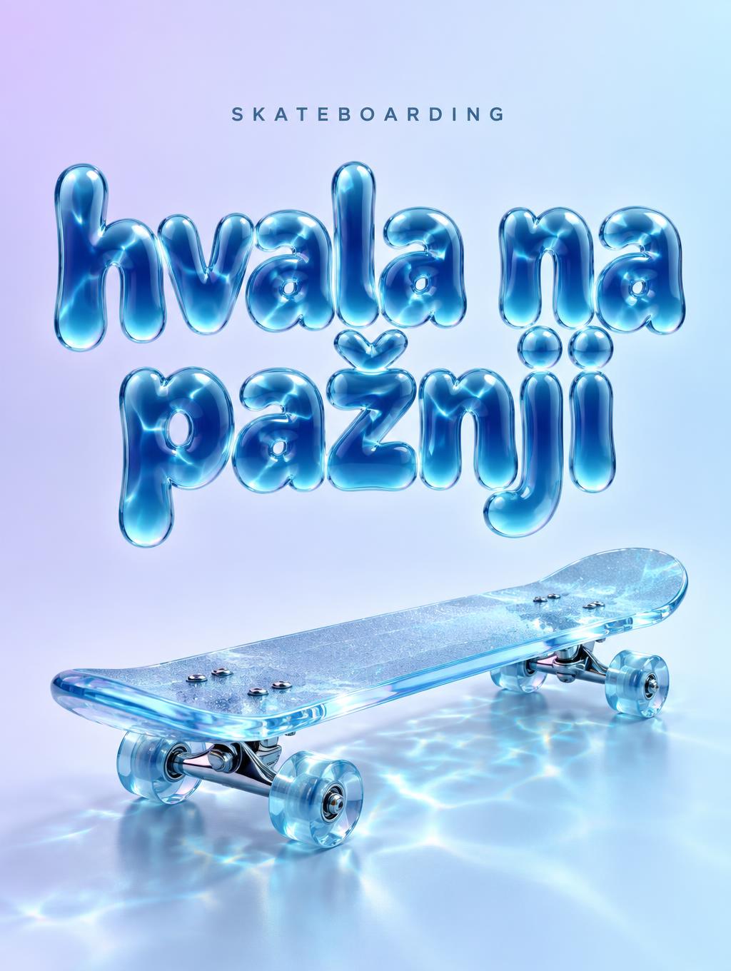 "hvala na pažnji
SKATEBOARDING" — Glass Liquid | AI Text Effect Generator