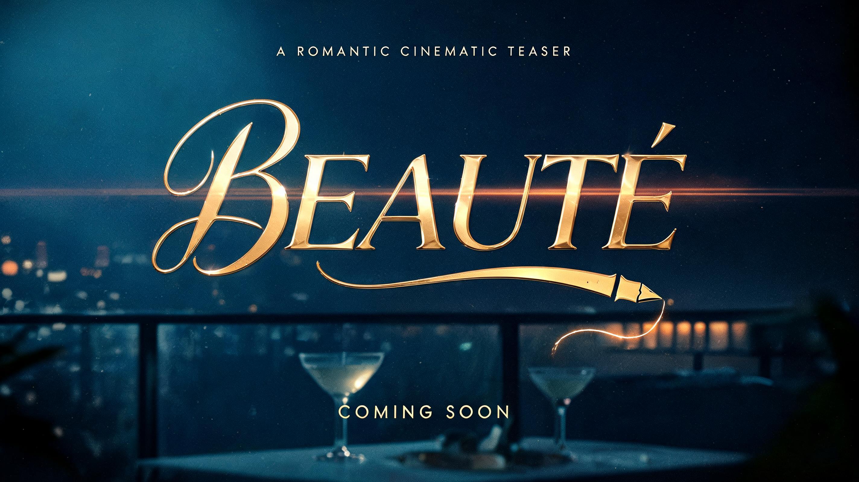 "BEAUTÉ
A ROMANTIC CINEMATIC TEASER
COMING SOON" — Cinematic Netflix | AI Text Effect Generator
